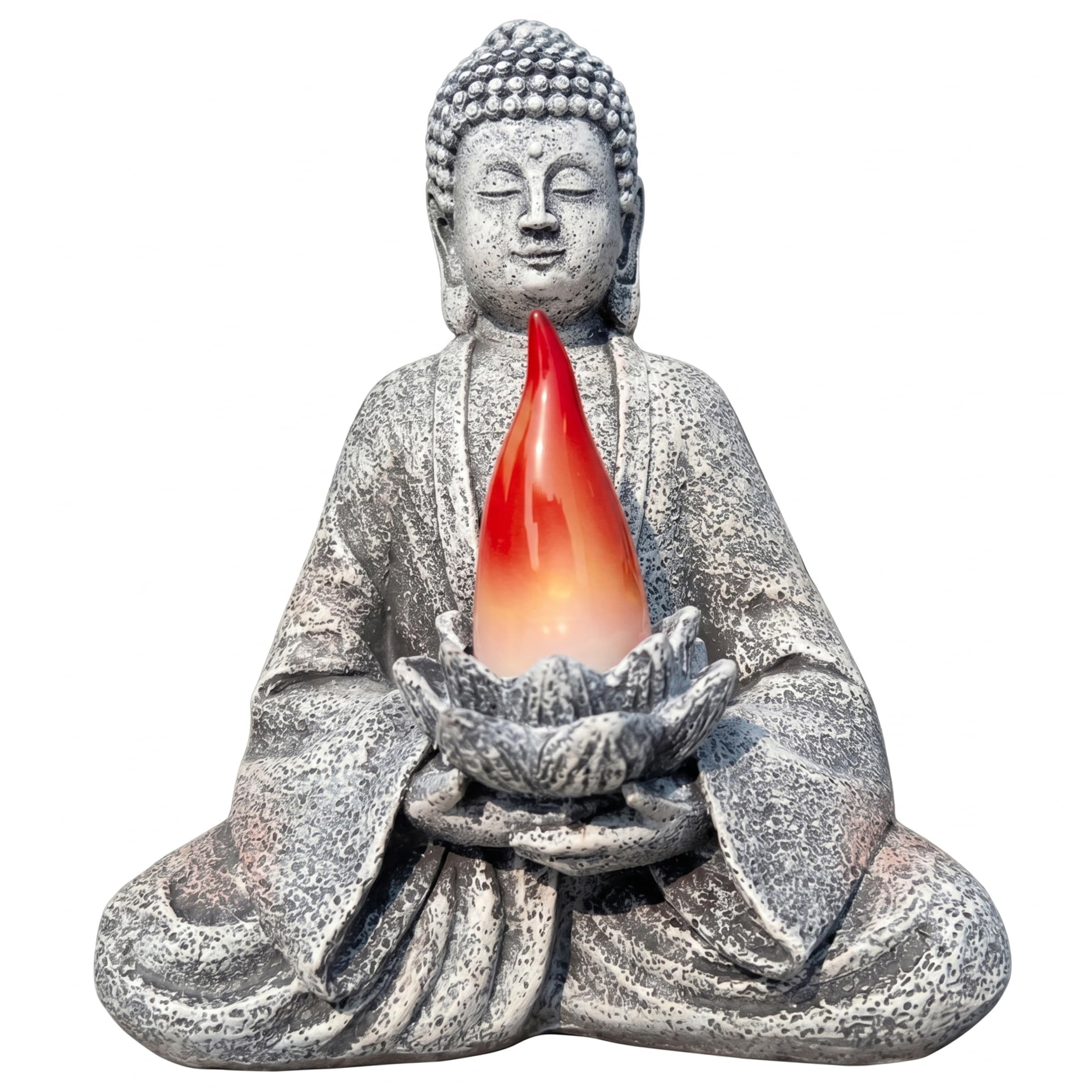 Goutdori Solar-Powered Resin Buddha Statue Garden Ornament Outdoor with Lotus & Flame Light Eco-Friendly Zen Decor