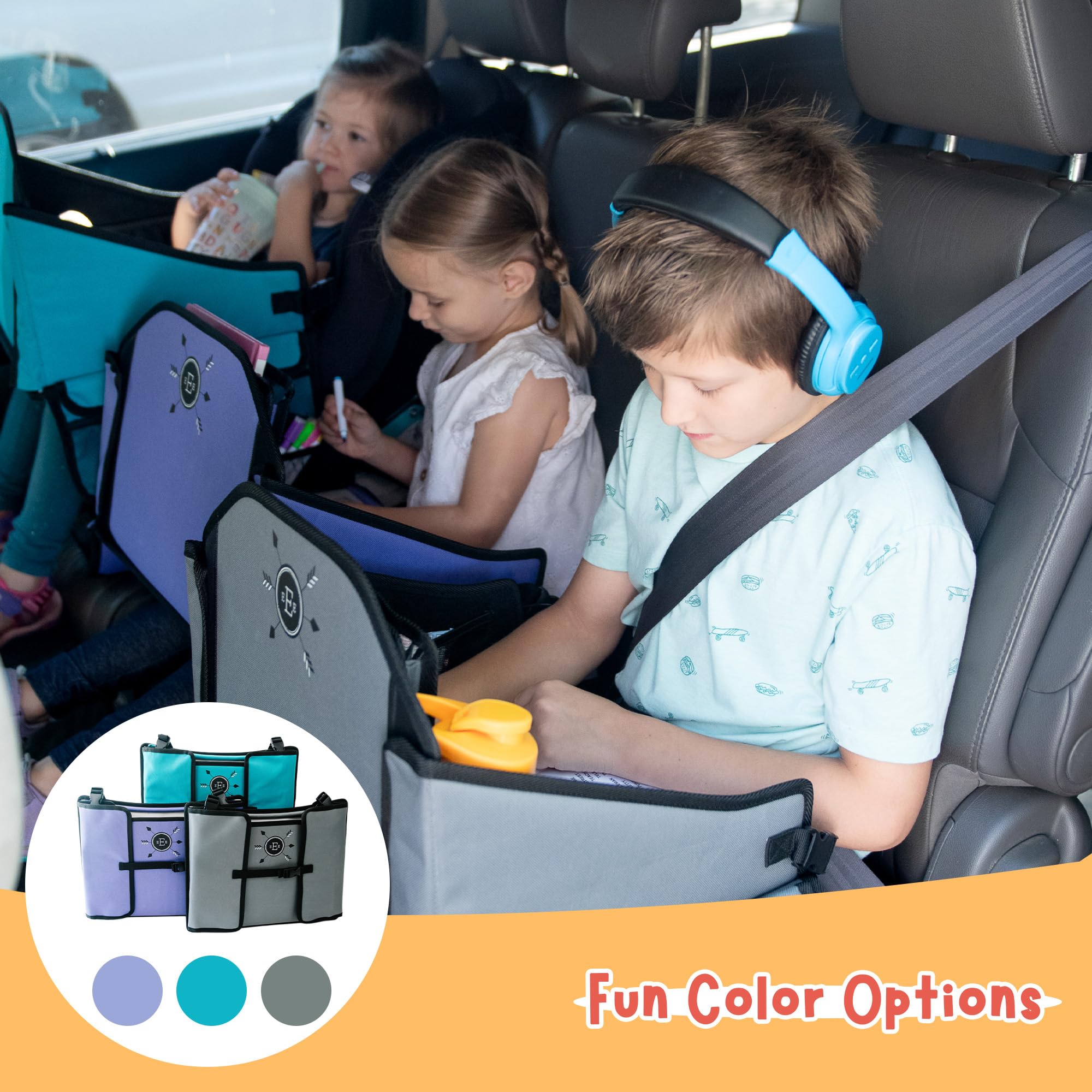Plateau de voyage pour enfants pour siège de voiture - Violet - Le bureau de voyage essentiel avec support de tablette amovible, rangement intégré et panneaux stabilisés, plateau de voiture