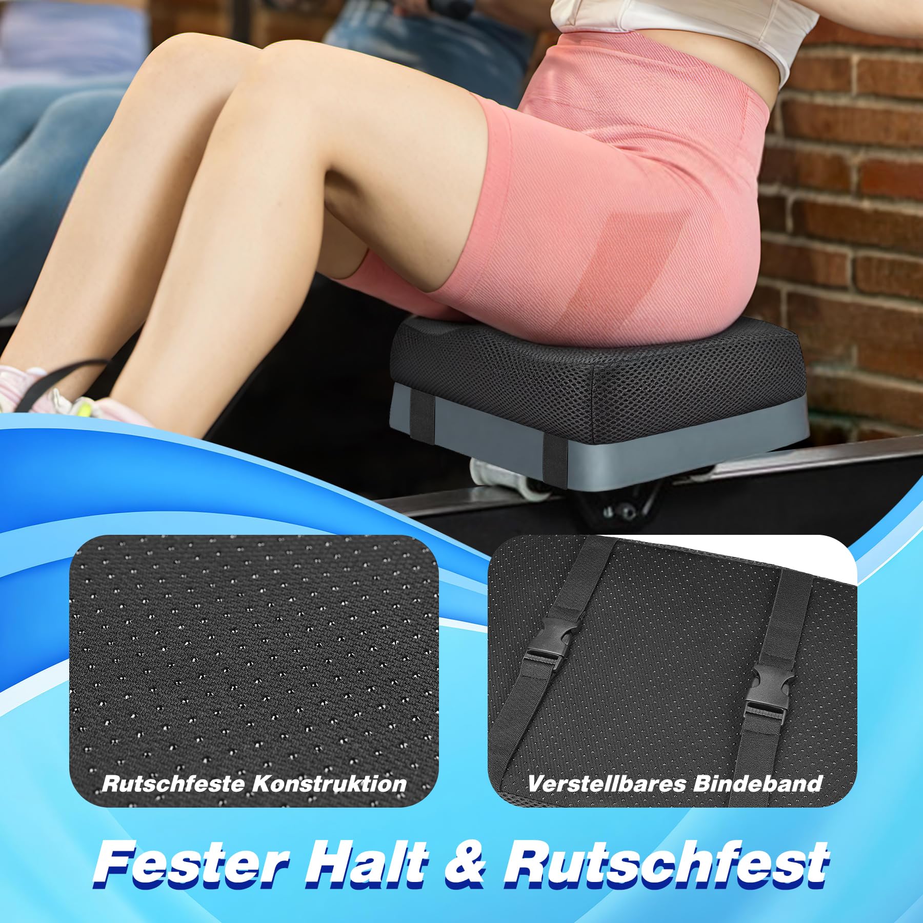Sitzkissen Rudergerät, Ruderergometer-Sitzkissen mit Memory-Schaum, Rudergerät-Sitzauflage kompatibel mit den meisten Rudermaschinen, Rudergerät Zubehör, Schwarz
