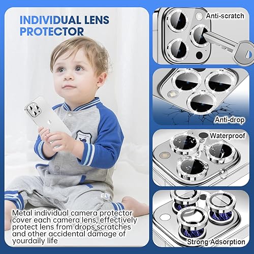 Miniatura 272 de Xfilm Protector de lente de cámara Bling para iPhone 14 Pro/14 Pro Max, dureza 9H a prueba de rayones, protector de anillo individual de metal