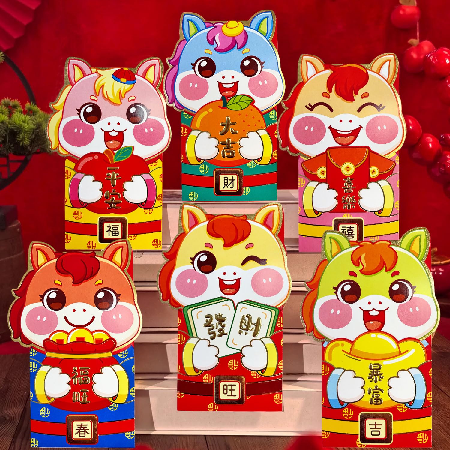 Chinese New Year Red Envelopes 2026 Horse Cute 3D Lunar New Year Lucky Money Envelopes Hong Bao Red Pocket For Year of the Horse Spring Festival Gifts