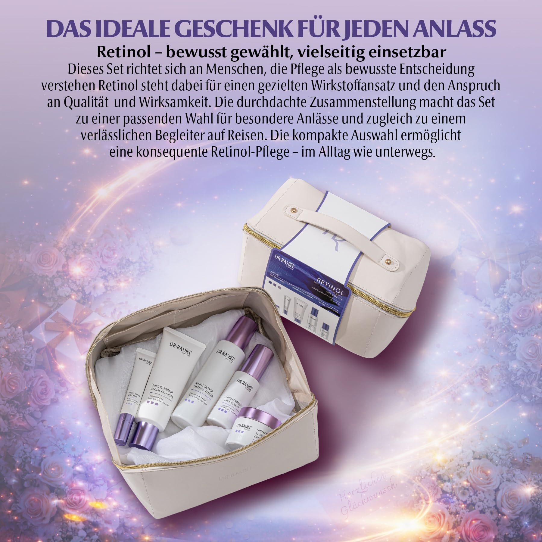 Gesichtspflege Set mit Retinol 5-teilig - Night Repair Routine - Anti-Aging Gesicht Serum, Augencreme, Gesichtscreme, Gesichtsreinigung & Toner für straffe Haut & Faltenreduzierung - Geschenkset Damen
