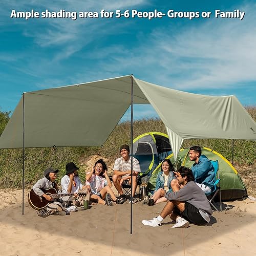 Miniatura 7 de GEERTOP Lona grande para tienda de campaña de 17 x 10 pies, hamaca portátil con postes impermeable para mochileros, hamaca para viajes al aire libre