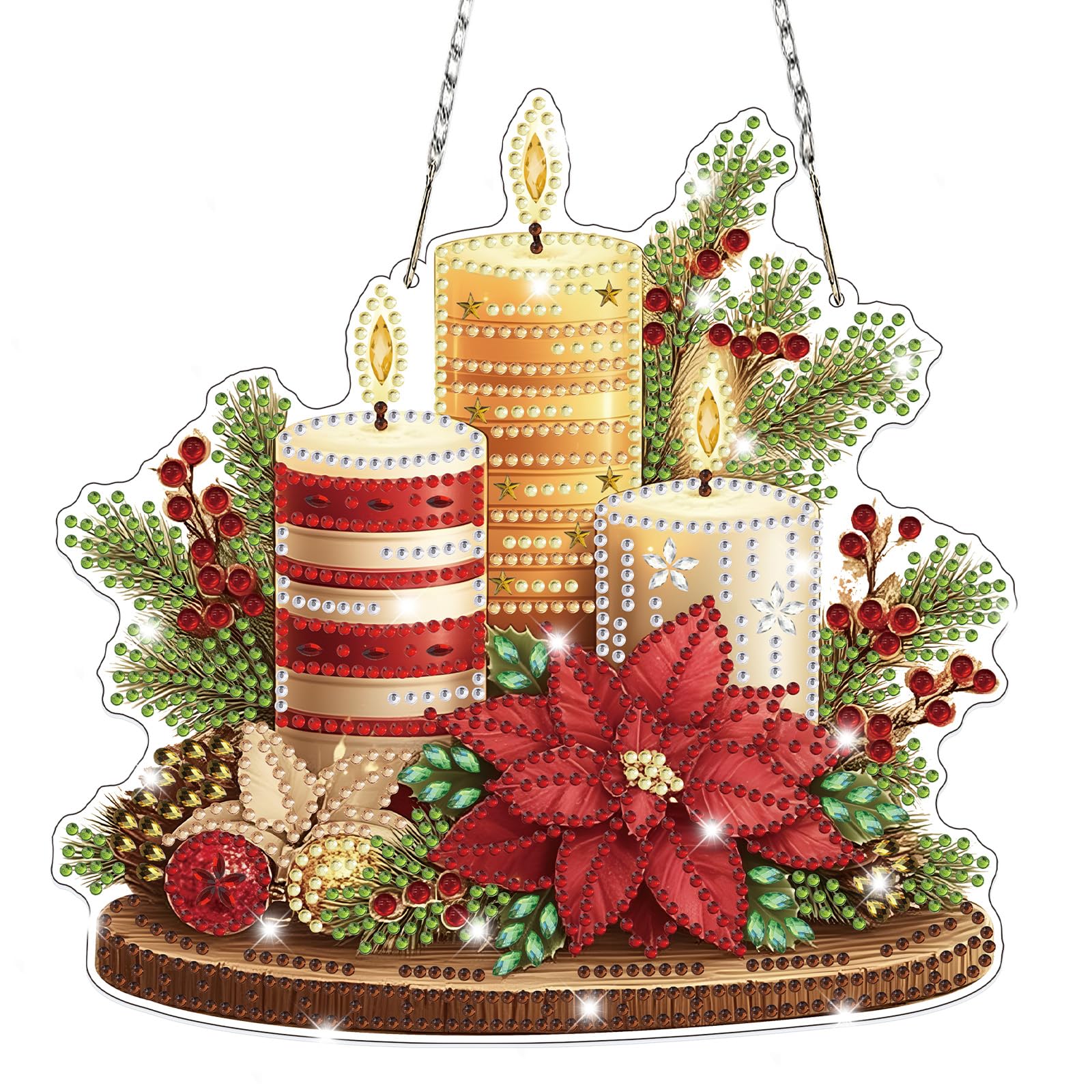 Lxmsja Christmas Wreath Diamond Art Hanging Ornaments for Adults Kids, Special Shaped Diamond Painting Candle Kits, Hanging Crystal Gem Art Pendent Kits Suncatchers for Windows Door Wall Decor