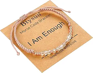 Btysun Morse Code Bracelets for Women Christmas Gift Stocking Stuffers for Teens Pink Braided Bracelets Inspirational Best Friend Birthday Gifts for Her High School Graduation Gifts for Her 2025 Mom Bracelet Jewelry
