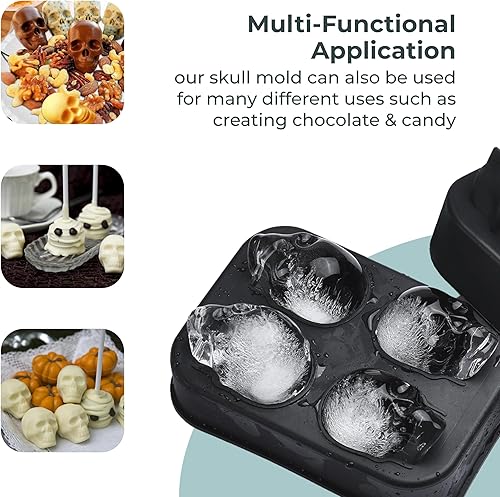 Miniatura 3 de Regal Trunk & Co. Moldes de silicona negra en forma de calavera 3D, ideales para cócteles o mini postres, añadiendo un encanto espeluznante a tus