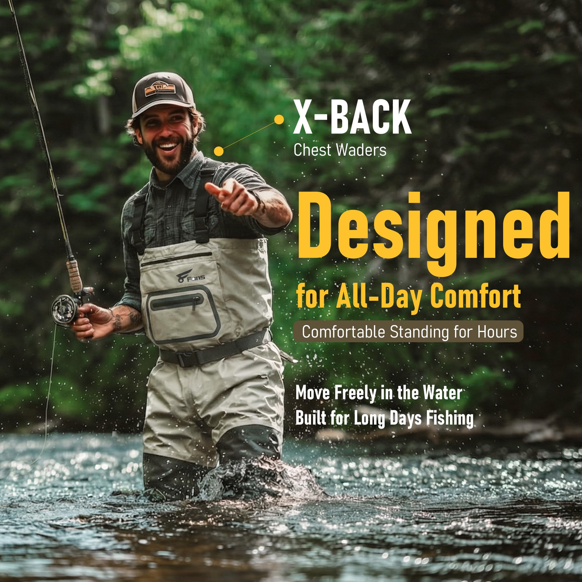 8 Fans Fishing Chest Waders for Men and Women, Waterproof Breathable Stockingfoot Wader -3 Layer Neoprene/Lightweight/Hunting