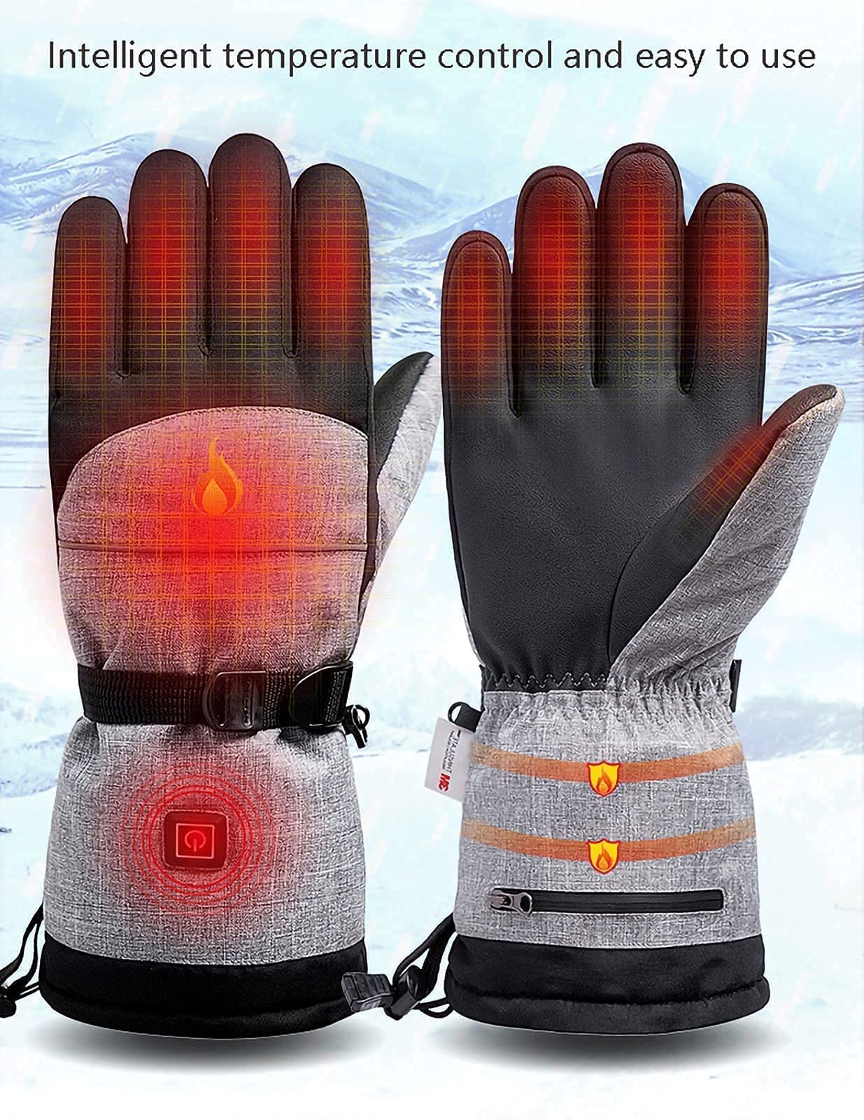 Guantes térmicos Guantes térmicos con Pantalla táctil, Hombres Mujeres Guantes para Escalada Senderismo Esquí, Kit de Guantes con batería Recargable Calentadores de Manos de invier