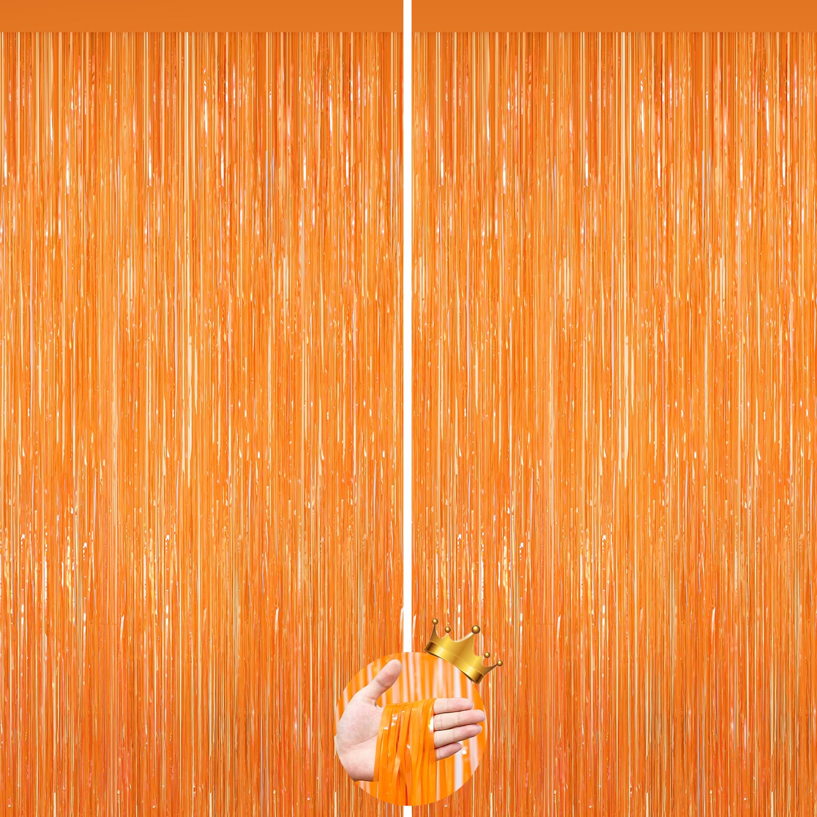 2Pack Orange Halloween Foil Fringe Curtains, Tinsel Party Streamers Decors