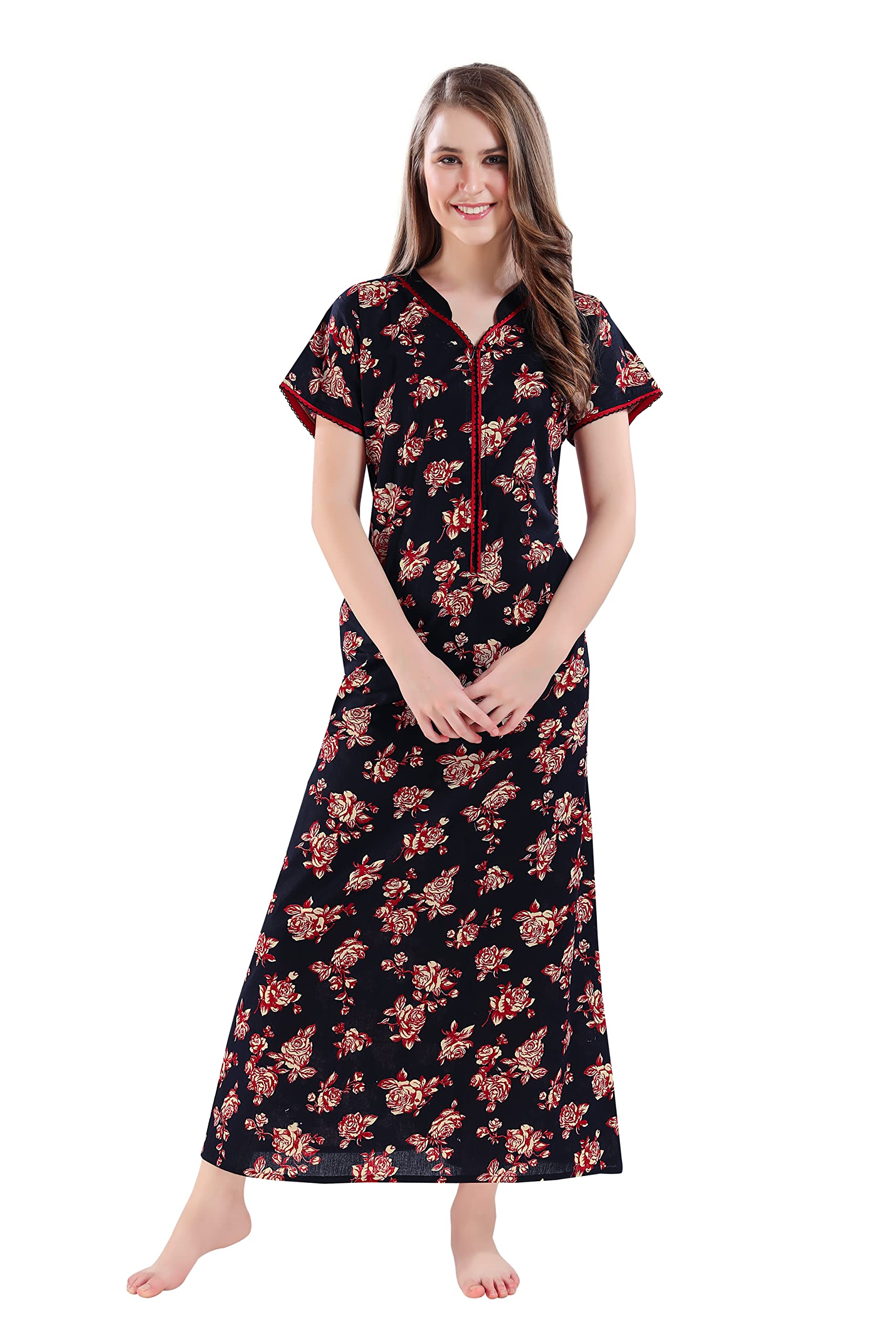 Women Printed Cotton Nightwear Nighty|Womens Night Wear Maxi 7209-image-49