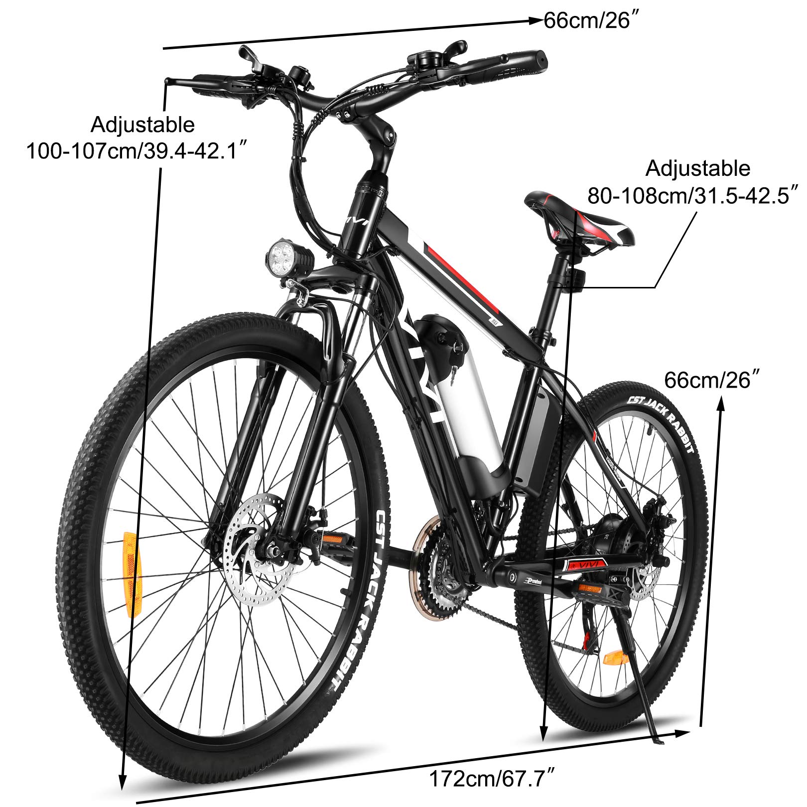VIVI Electric Bike 26" Electric Mountain Bike, 350W/500W Ebike for