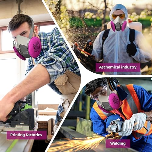 Miniatura 7 de STARBST Máscara de pintura de media cara con respirador, máscara respiradora con 4 piezas (2 pares) 2097 filtros y tapones para los oídos, perfecta