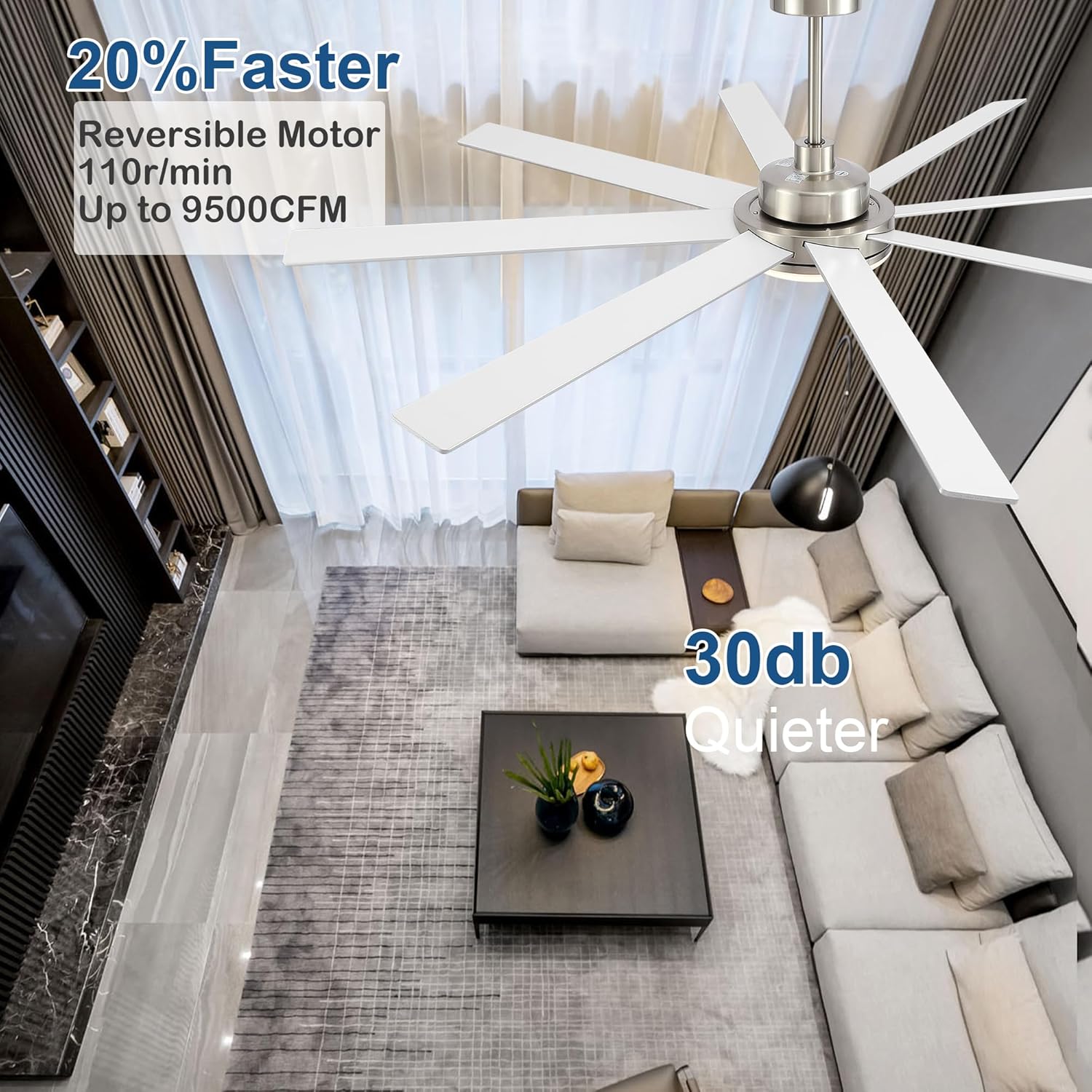 72 Inch Ceiling Fans with Lights - Large Brushed Nickel Ceiling Fan with Light and Remote for Bedroom Living Room Indoor - 6 Speed Reversible Quiet DC Motor 3 CCT Dimmable Dual Finish 8 Blades