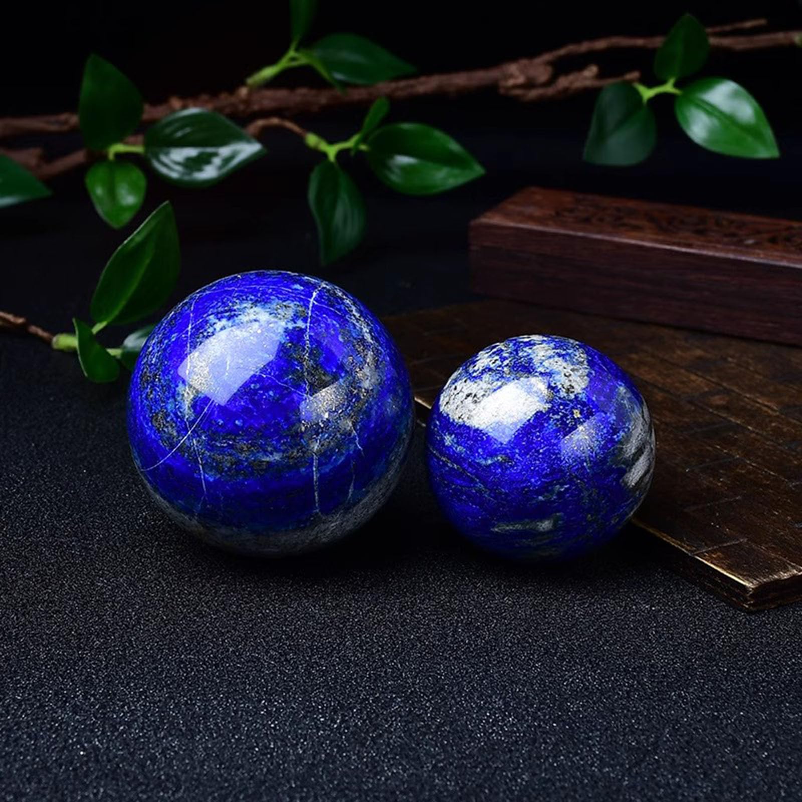 Bolas de cristal de cuarzo de lapislázuli con soporte de madera, esferas decorativas de piedras preciosas para curación y adivinación de energía Reiki