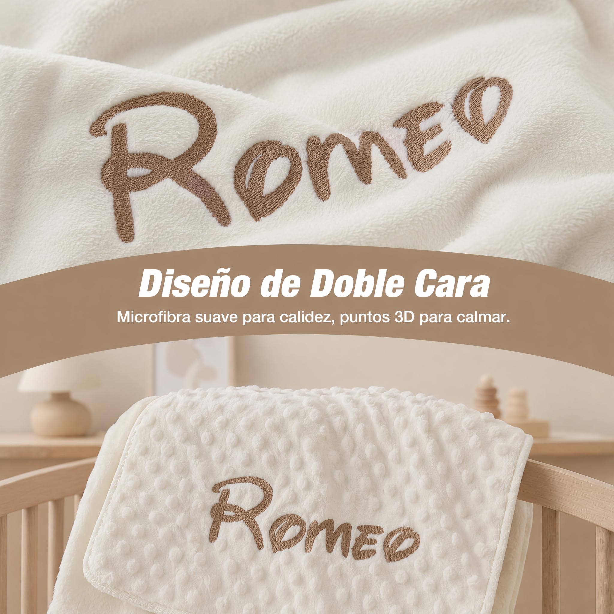 various Manta Bebé Personalizada con Nombre Bordado, 80x110 cm, Manta Suave y Cálida para Recién Nacido, Microfibra 100% Poliéster, Regalo Original para Bebé, Cuna y Cochecito (Beige)