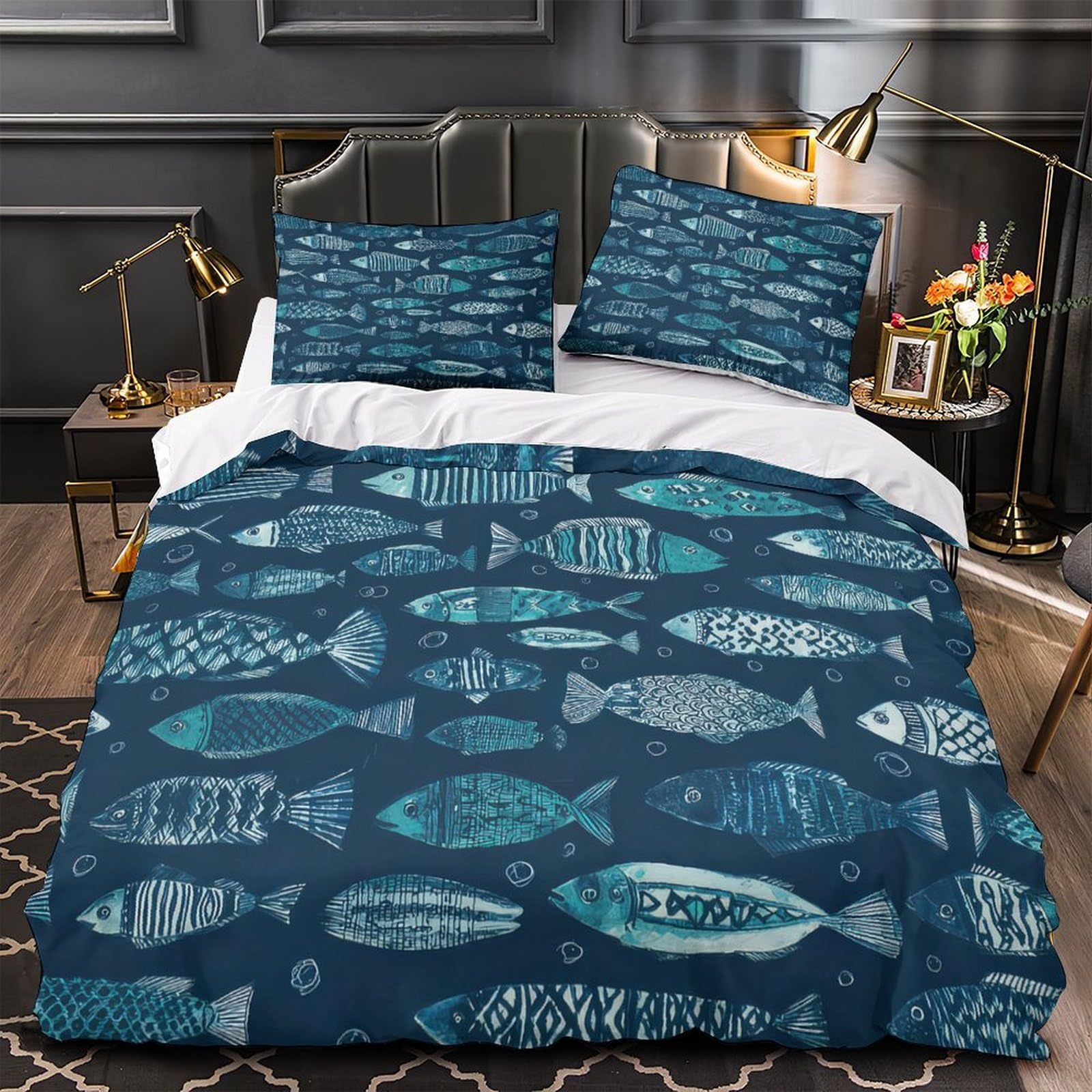 Housse de couette lion microfibre hypoallergénique et respirante lit double 220x240cm