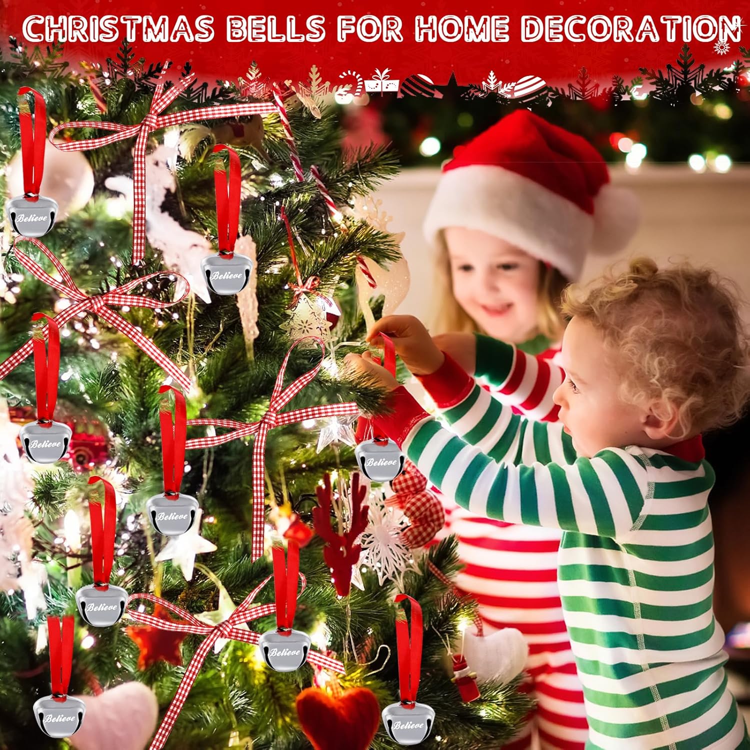 Christmas Believe Bell Ornaments, Polar Express Bell, Silver Sleigh Bell, Christmas Tree Bell Decoration Holiday Treat Gifts for Kids & Adults - Image 2
