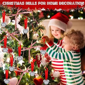 24 Set Christmas Believe Bell Ornaments, Polar Express Bell, Silver Sleigh Bell, Christmas Favors Bulk Tree Bell Decoration Holiday Treat Gifts for Kids & Adults