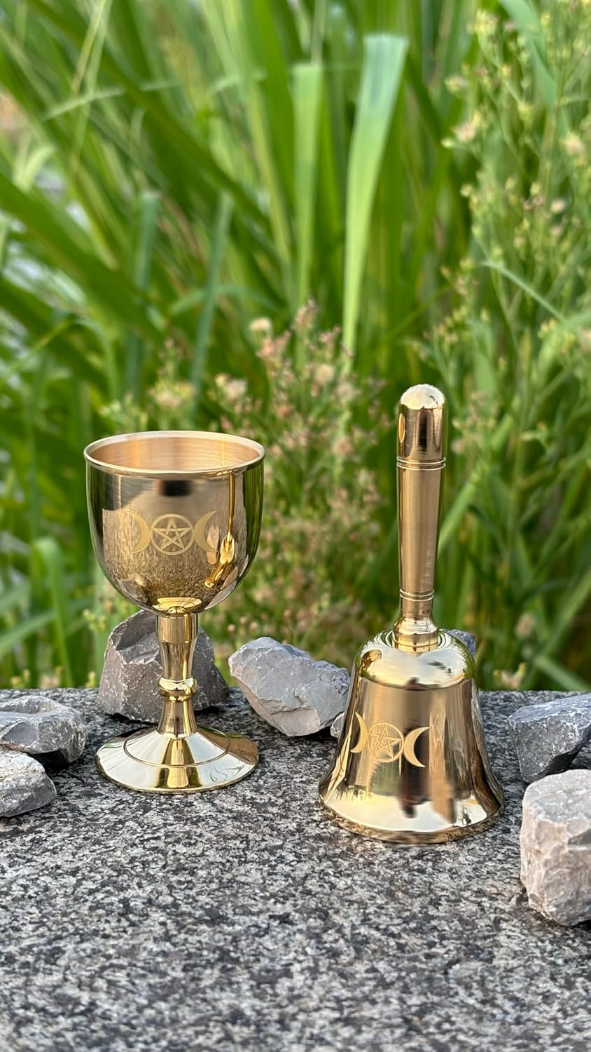 Mini Brass Triple Moon & Pentagram Altar Equipment – Wiccan Altar Bell ...