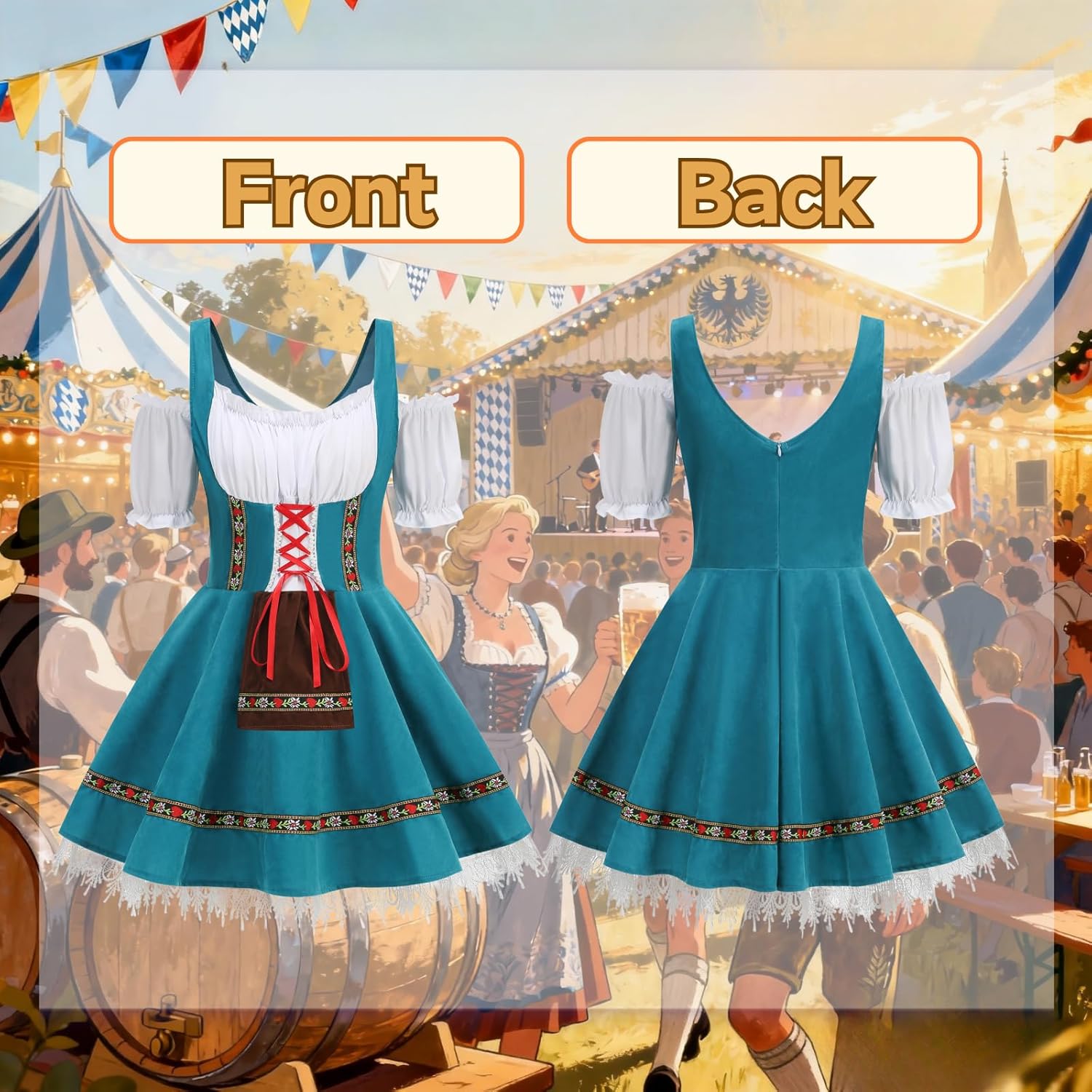 TOONRAIN Oktoberfest Costumes Women Authentic German Dirndl Dress Bavarian Style Beer Outfit