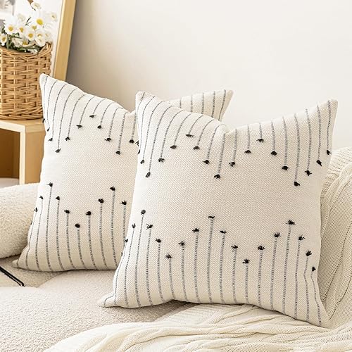 Miniatura 1 de LILEPOY Juego de 2 fundas de cojín bohemias de 18 x 18 pulgadas, fundas de cojín decorativas neutras con textura, fundas de almohada cuadradas