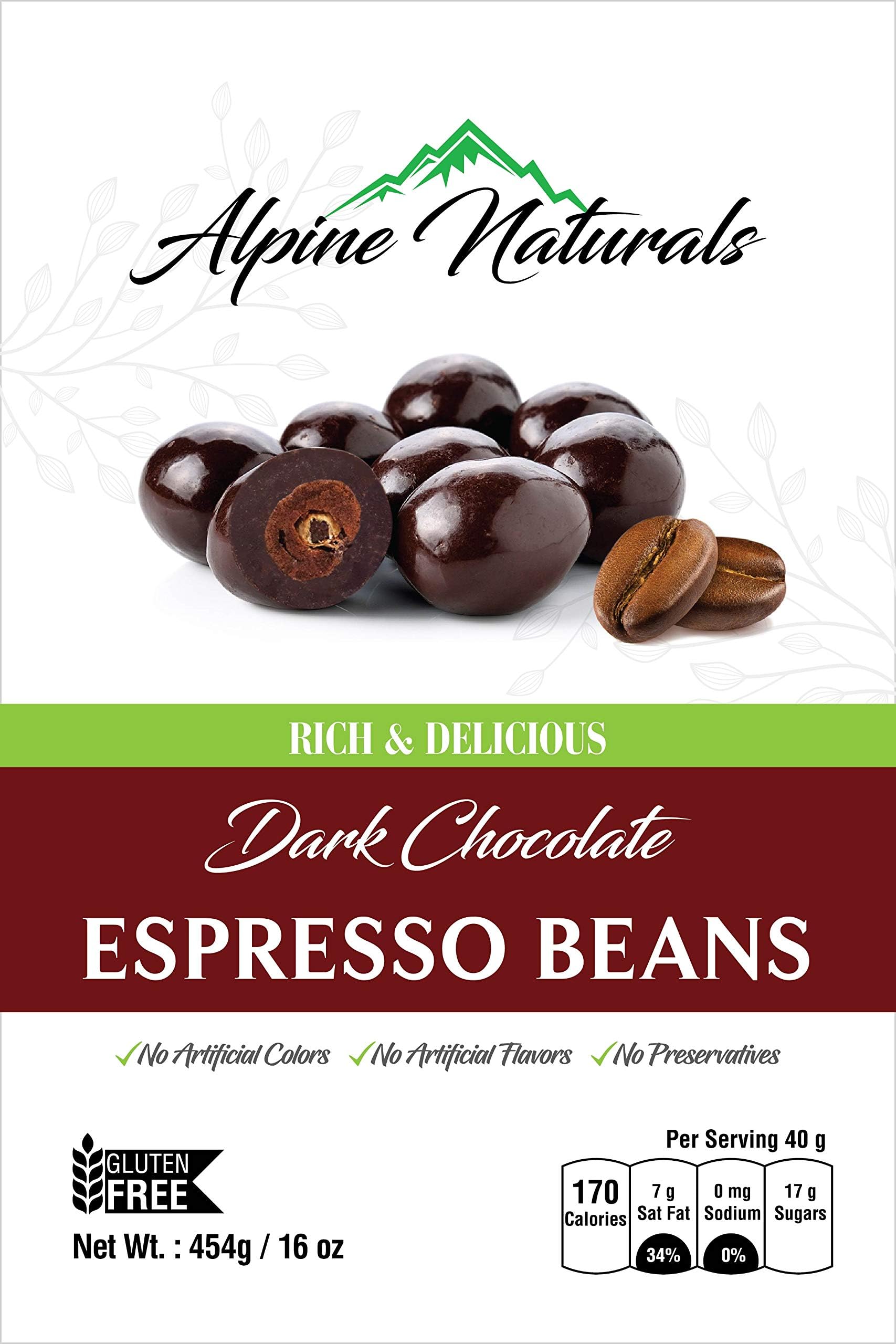 Alpine Naturals Dark Chocolate Espresso Beans, 16 Ounce