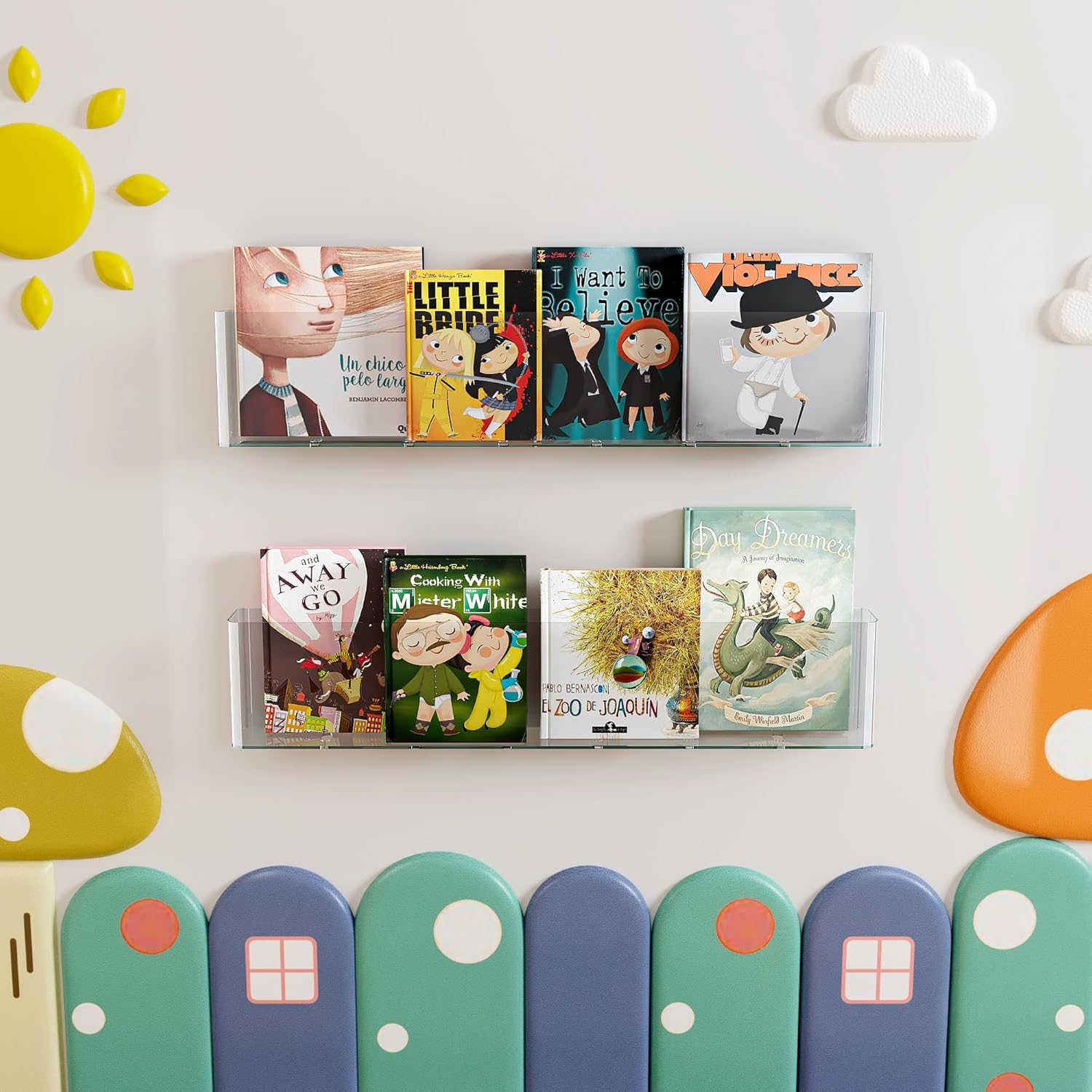 Clear Acrylic Shelves, 17" Vinyl Holder for Album Record Storage & Display, Acrylic Floating Shelves for Wall Decor, Kids Bookshelf, Magazine Rack, Picture Ledge