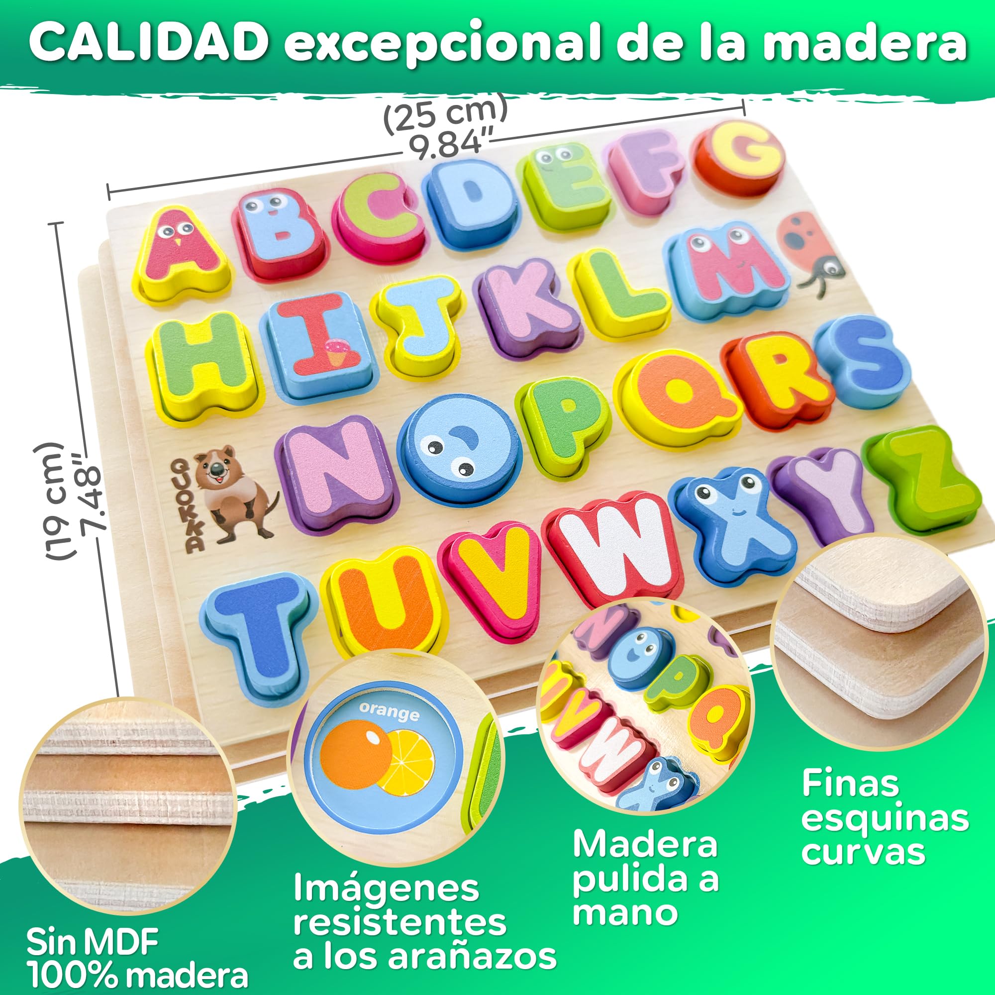 QUOKKA Puzzle Madera Niños 1 2 Años – 3 Juego de Letras 3 4 Años - Grueso Montessori Puzzle Numeros Alfabeto y Formas para Bebe 18 Meses - Juegos Didácticos para Niños y Niñas de 2 a 5