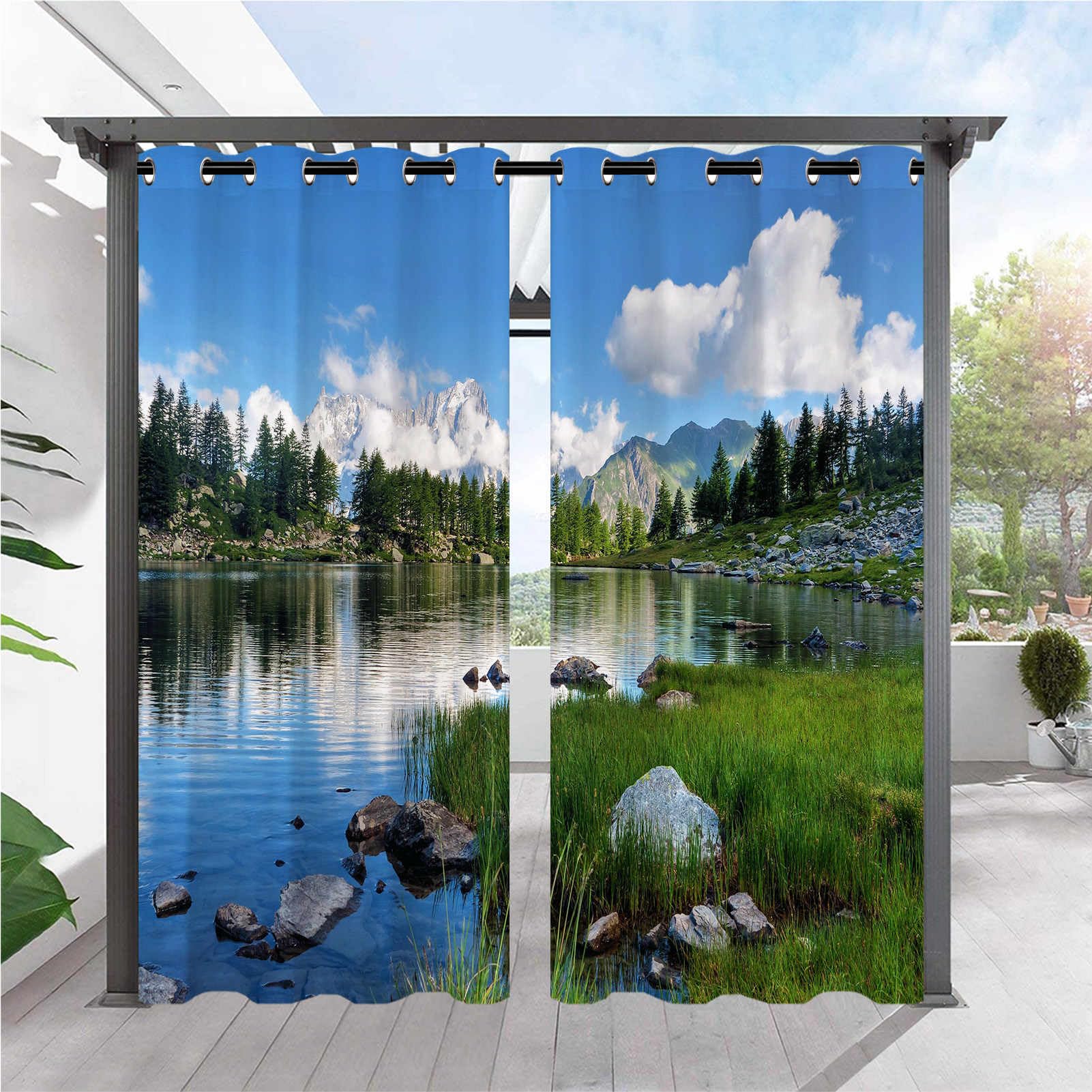 ANHOPE Outdoor Curtains Waterproof Eyelet Top 2 Panels W 36" x L 84" โ image 1