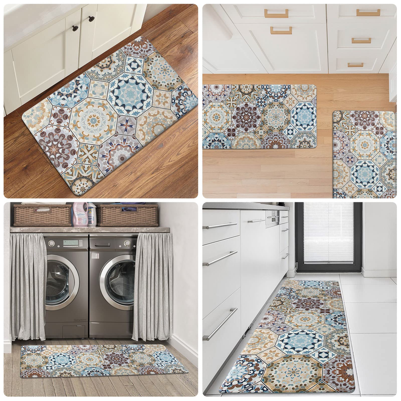 Juego de 2 alfombras de Cocina, Acolchadas, antifatiga, de PVC, Antideslizantes, Impermeables, cómodas, para Fregadero, lavandería, 17 x 48 Pulgadas + 17 x 28 Pulgadas