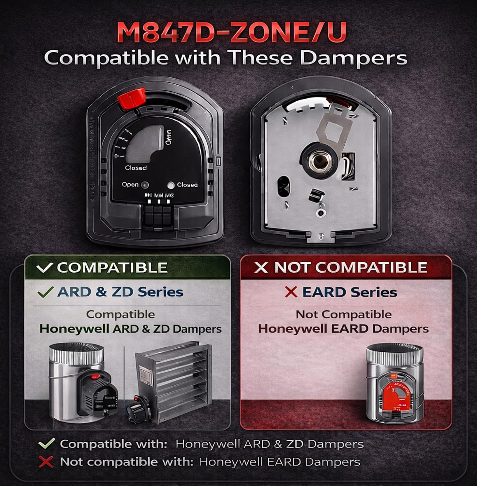 M847D - Actuador de válvula de zona, motor de repuesto para amortiguadores de zona ARD y ZD, compatible con Honeywell M847D1004, actuador de válvula de zona de 24 V