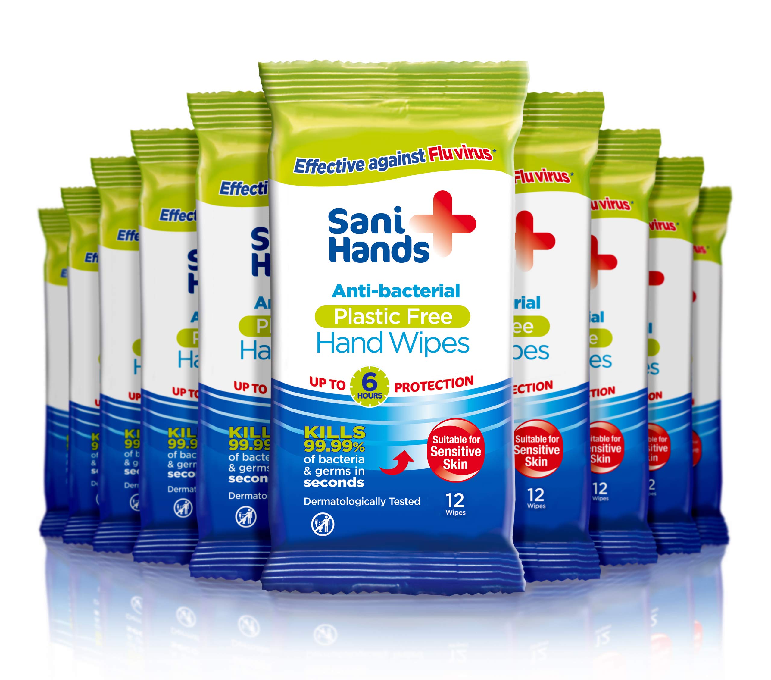 Sani HandsAnti-Bacterial Hand Cleansing Wipes, 10 x 12 Wipes, 120 Wipes