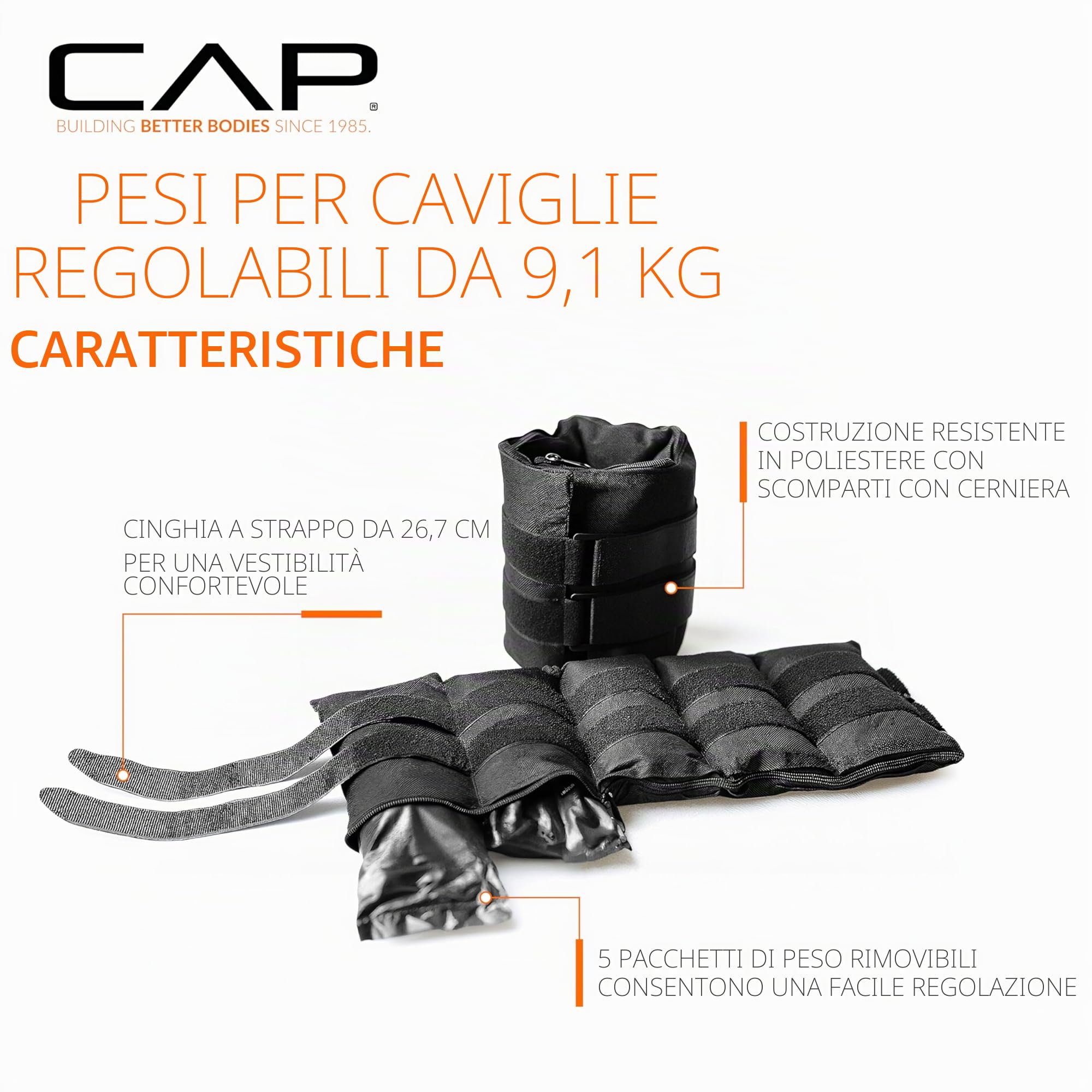 CAP Barbell - Pesi regolabili per caviglia, 4,5-9,1 kg, colore: nero