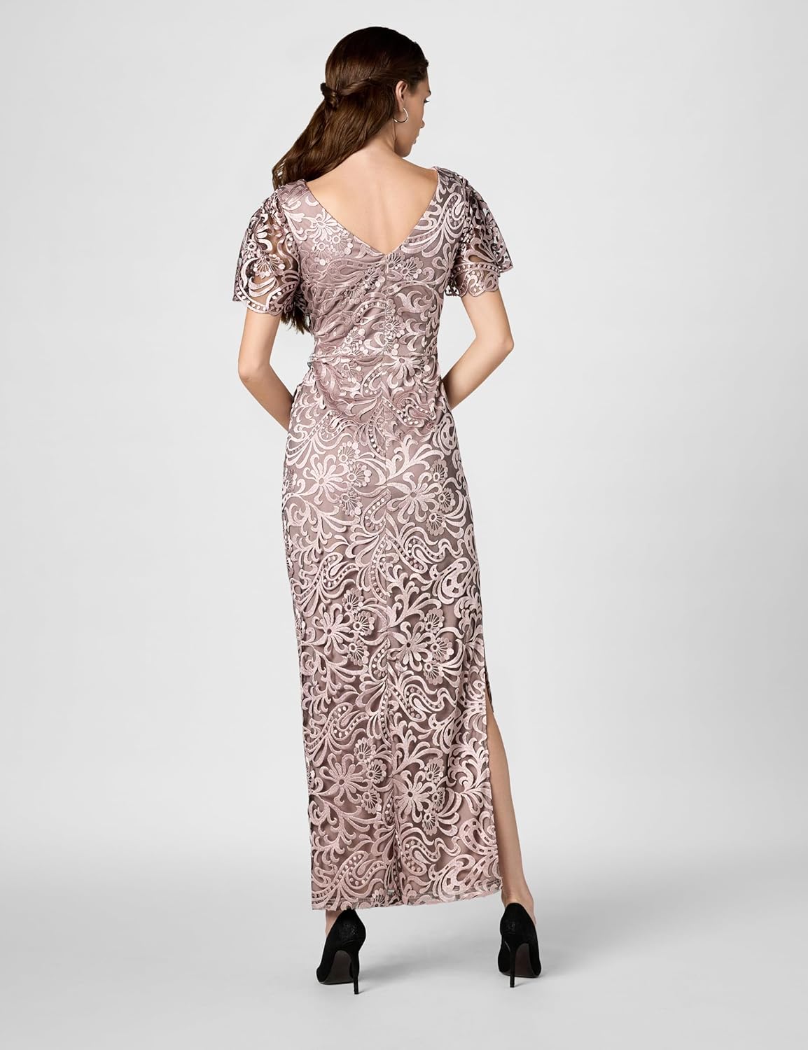 JS Collections Womens Embroidered Mesh Flutter Gown - Image 3