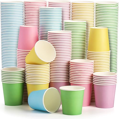 Nicunom Paquete de 500 vasos de papel de 6 onzas, coloridos vasos de café desechables de papel para bebidas frías y calientes, para agua, jugo y