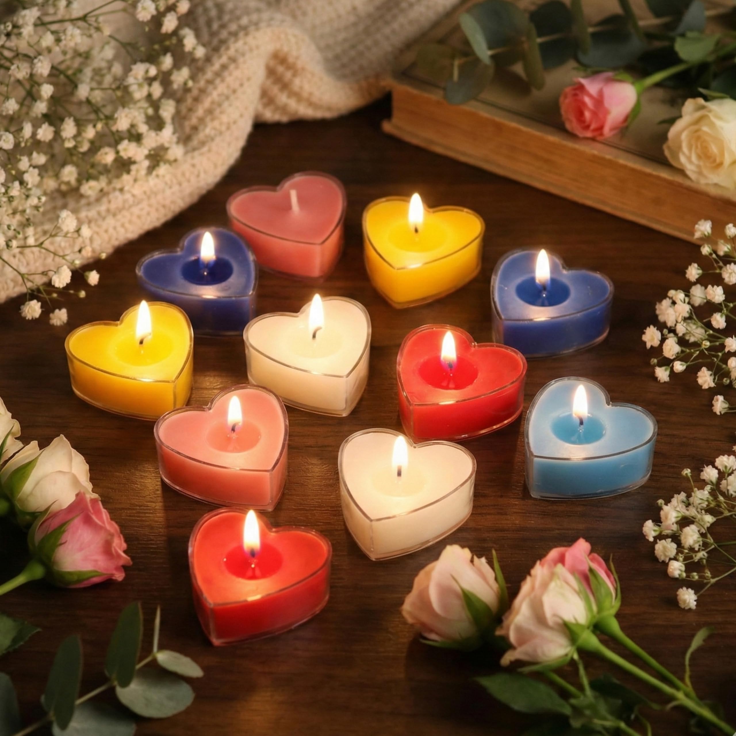 Shraddha Creation Paraffin Wax Scented Candles For Mix Fragrance, Heart Shape, Multi Colour, Pack Of 12, 3.5 X 1.5 Cm 1