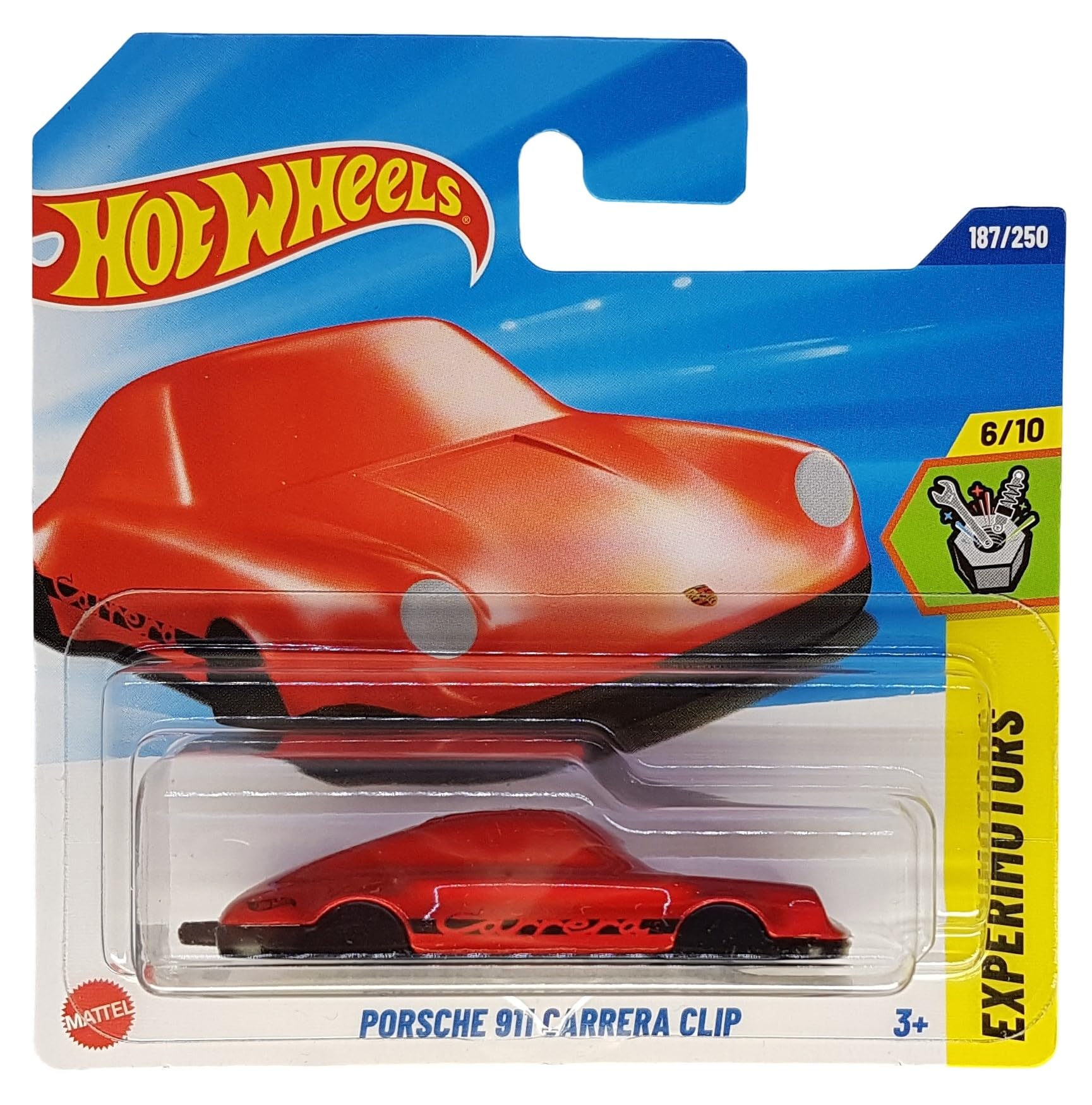 Hot Wheels Porsche 911 Carrera Clip JBB12 Experimotors 6/10 Short Card Red Keyring Porsche Licence Mattel 2025 1:64