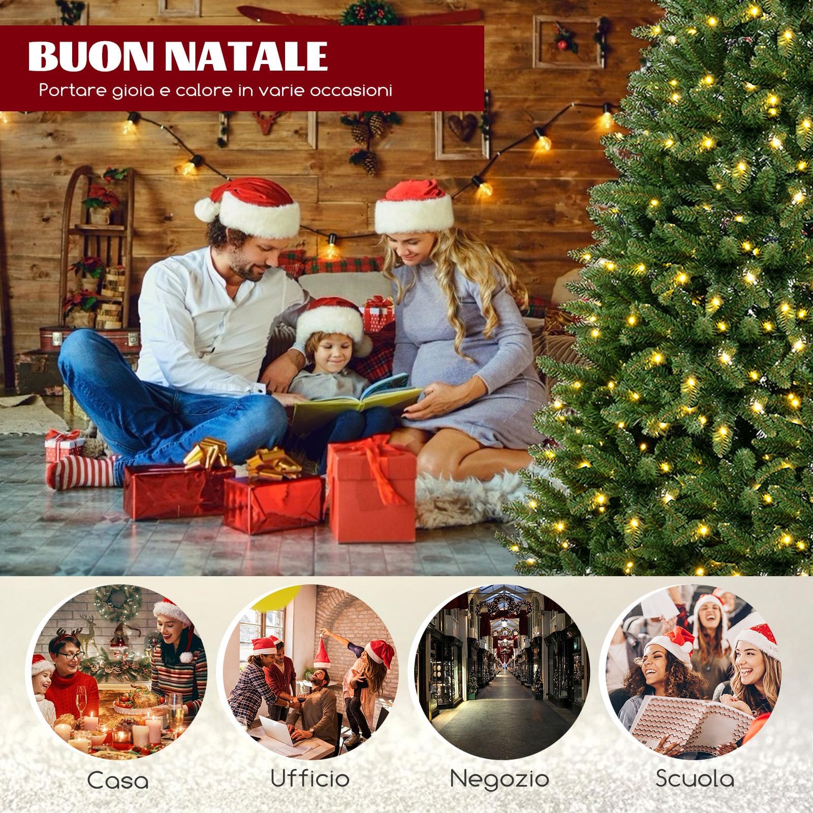 RELAX4LIFE Albero di Natale 240cm, Mezzo Albero da Parete con 360 Luci LED Incorporate, Albero di Natale Angolare da Muro, Decorazione Natalizia per Casa