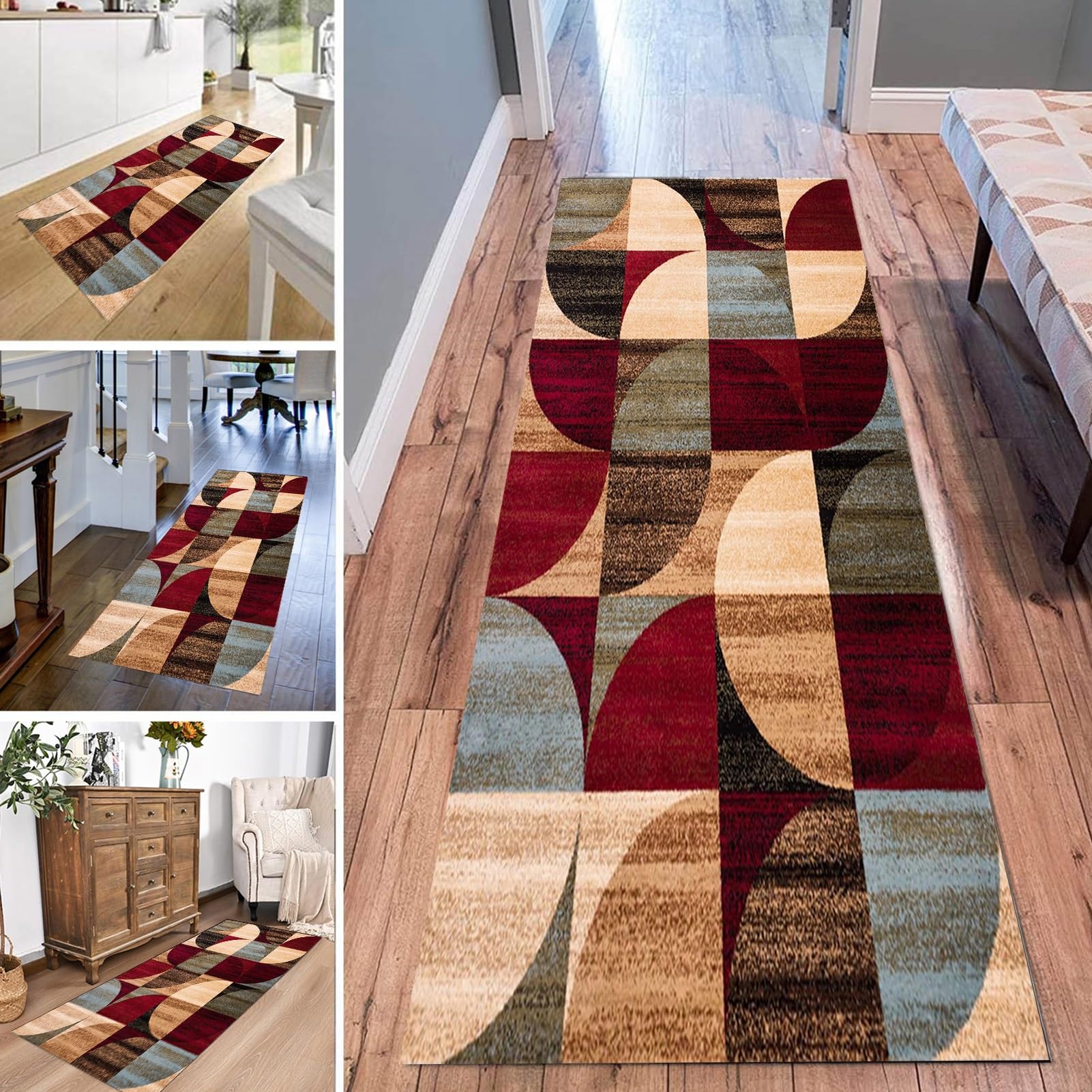Geometric Area Runner Rug, Washable Rug Runner for Hallway/Corridor Entryway Kitchen, Non-Slip Thick Long Carpet Runners 100cm 1.5m 250cm 300cm 6m