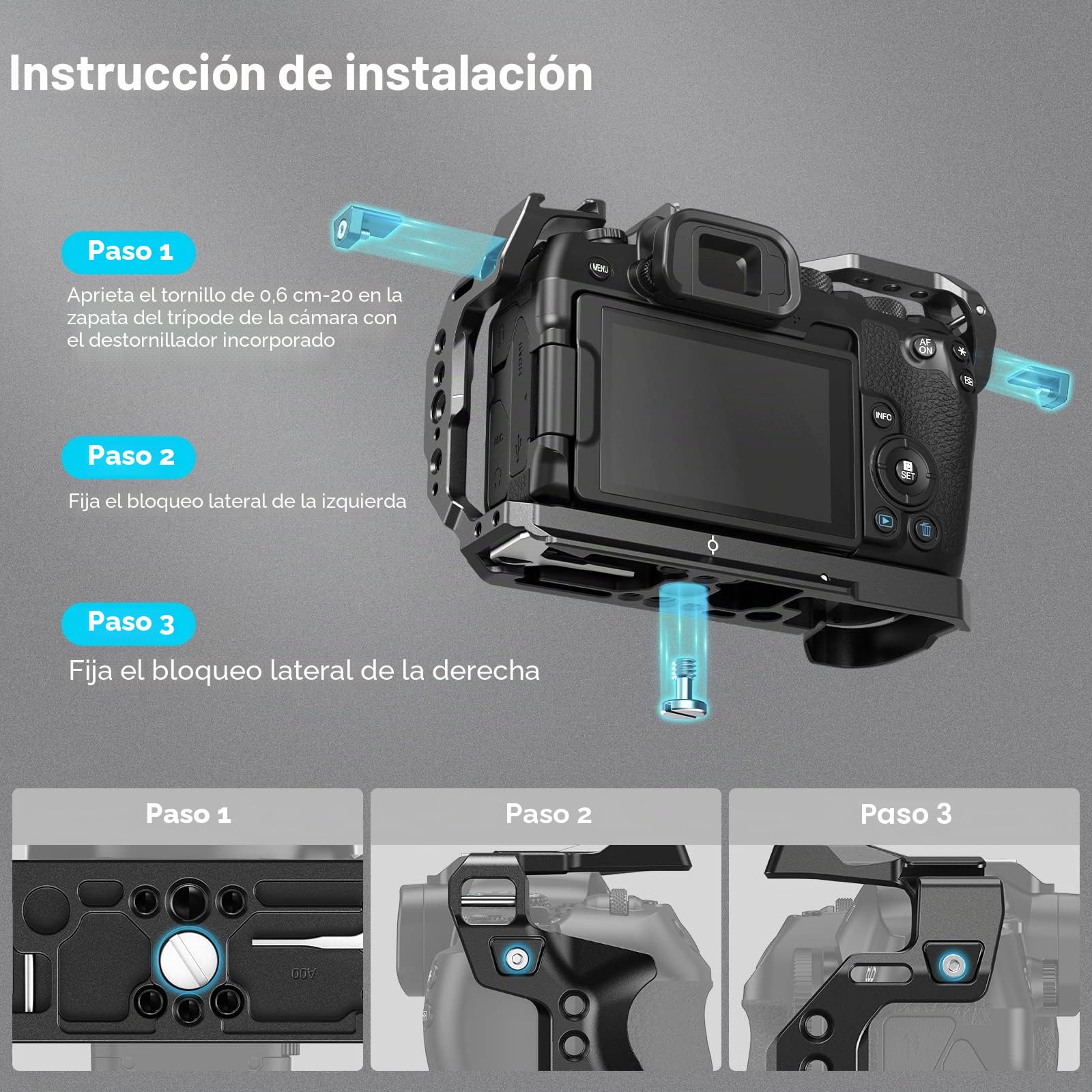 SMALLRIG Cage para Canon R8, Jaula de Cámara para EOS R8 con Orificios Roscados de 1/4"-20, Orificios de Ubicación de 3/8"-16 para ARRI, Zapata Incluida, Puerto QD y NATO Rail - 4212