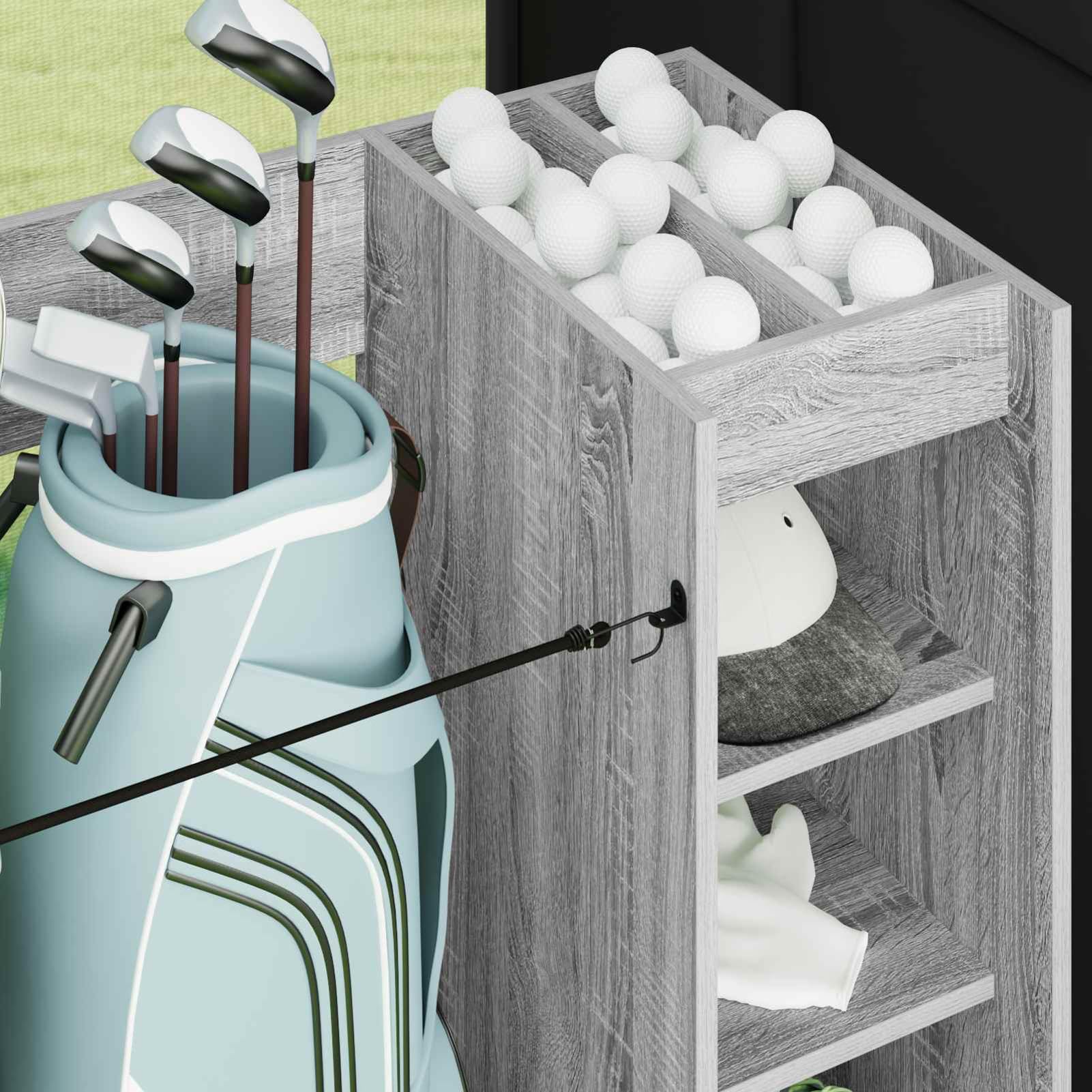 Gecheer Golf-Schrank Uni Grau, 120 x 45 x 98 cm, Holz, Stauraum für Golfzubehör, für Garage und Wohnraum