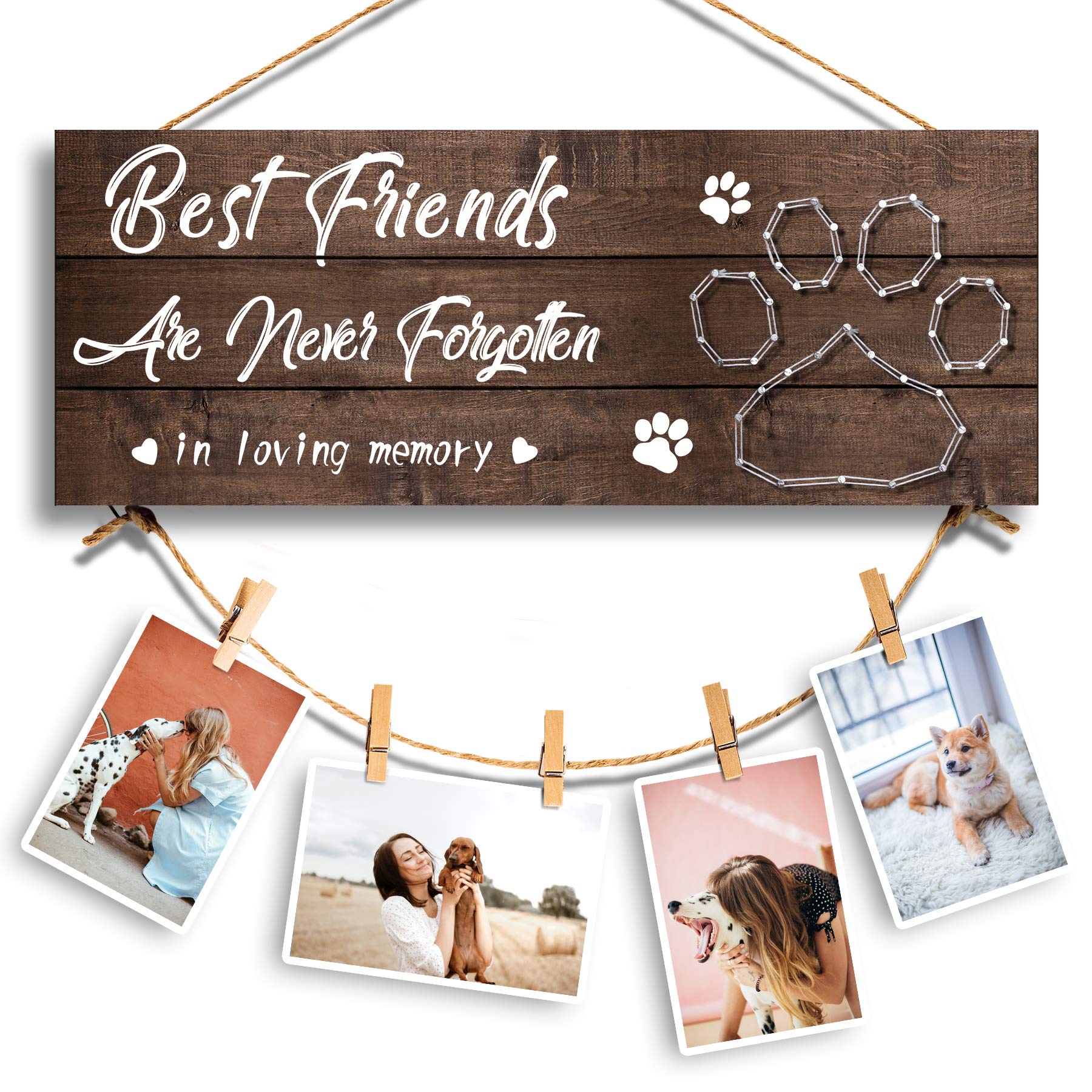 GEMTEND Pet Memorial Gifts, Paw Prints Sympathy Frame Gift for Loss of Dog and Cat, Dog and Cat Memorial Gifts, Clips and Twine for Photo Hanging, Makes a Personalized Gift for Pet Lovers