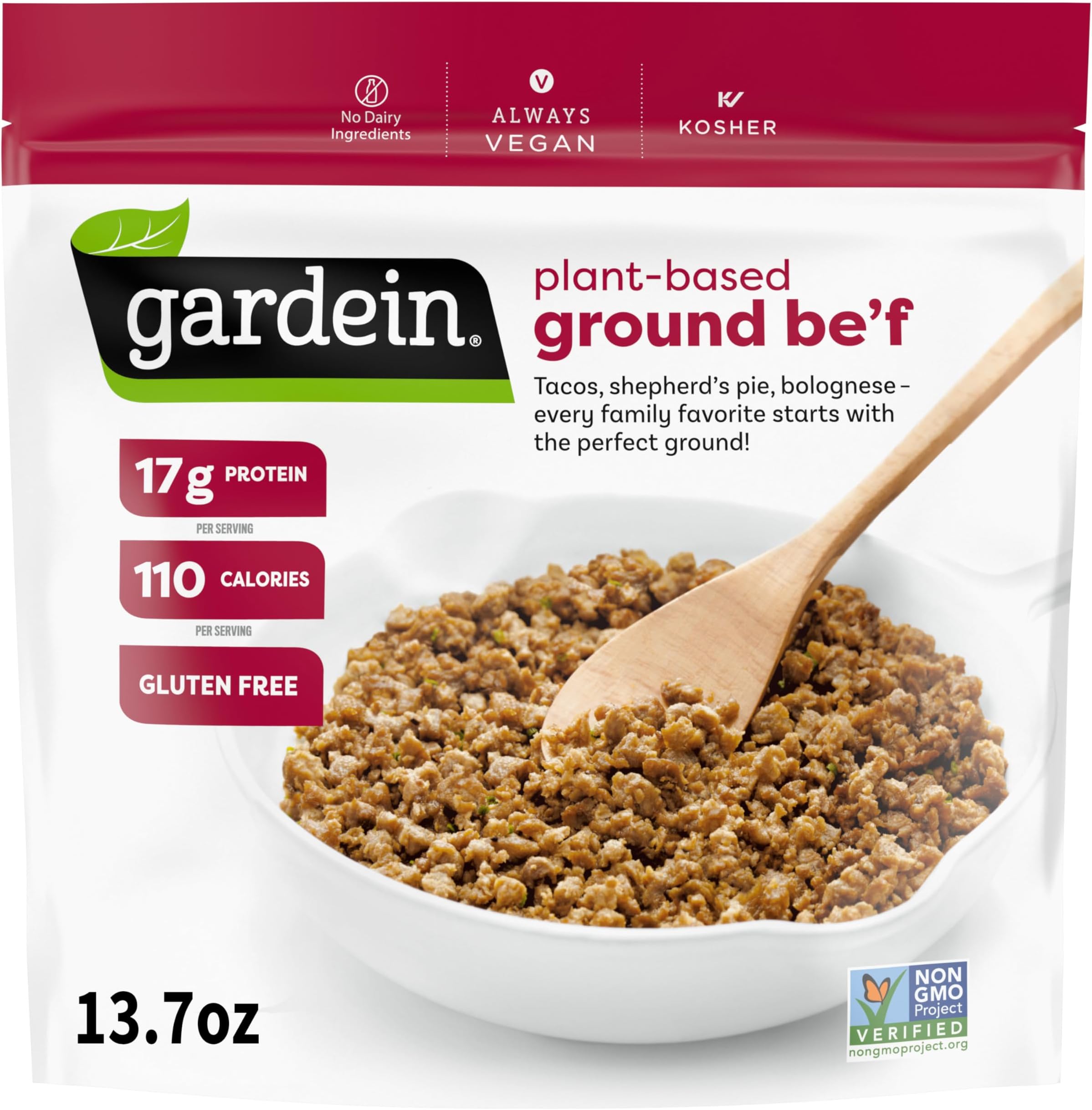 Gardein Plant-Based Ground Be'f, Vegan, Frozen Meat Alternative, 13.7 oz.