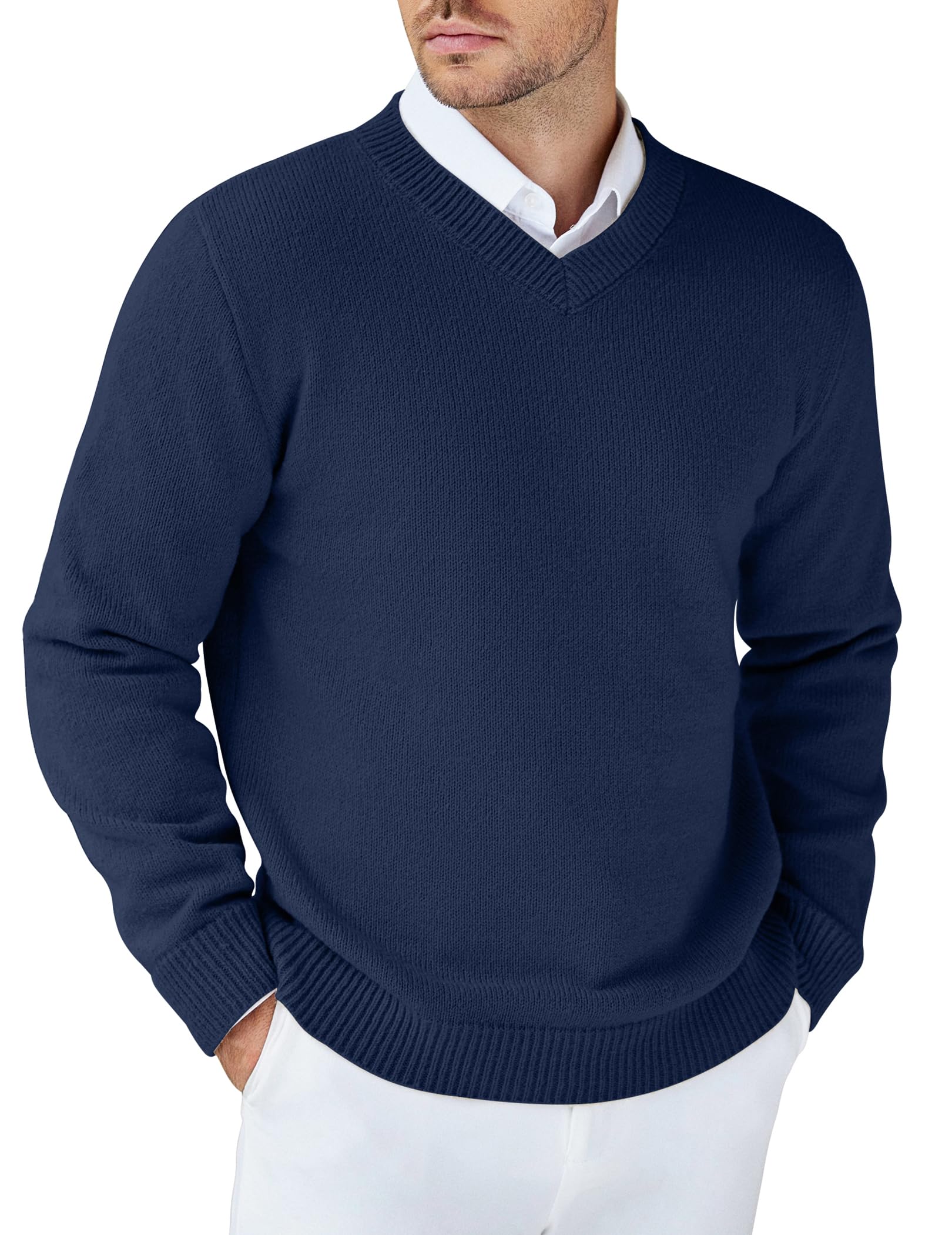 COOFANDY Maglione da Uomo con Scollo a V Maglia da Uomo Regular Fit Manica Lunga Maglione Casual Basic