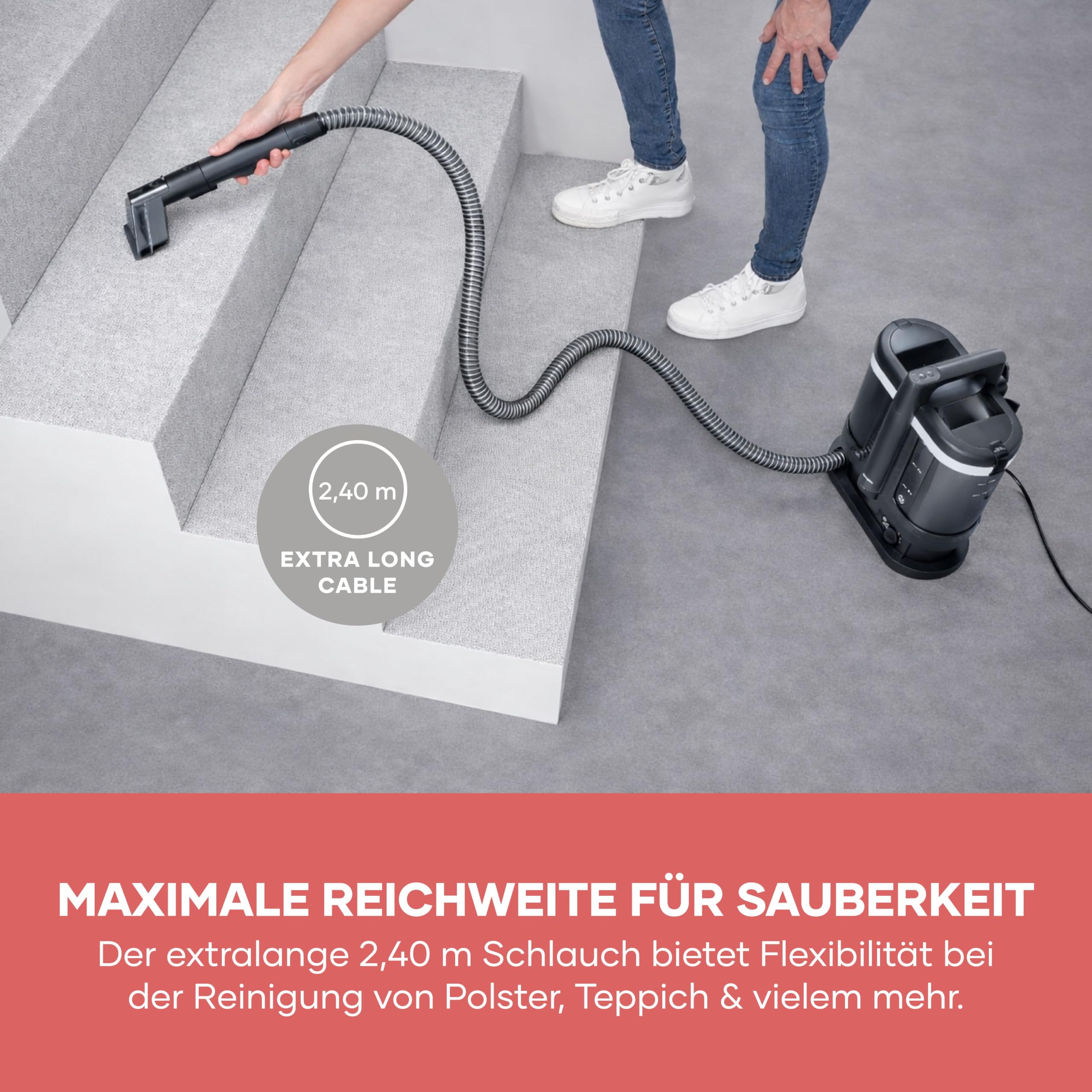 Severin Polsterreiniger, für Teppich, Polster, Autositze & Sofa, 2-Tank-Nasssauger, Waschsauger, Teppich-Reiniger, Frischwassertank: 1,25L, S-Power, 450W, anthrazit, schwarz, SC 7188