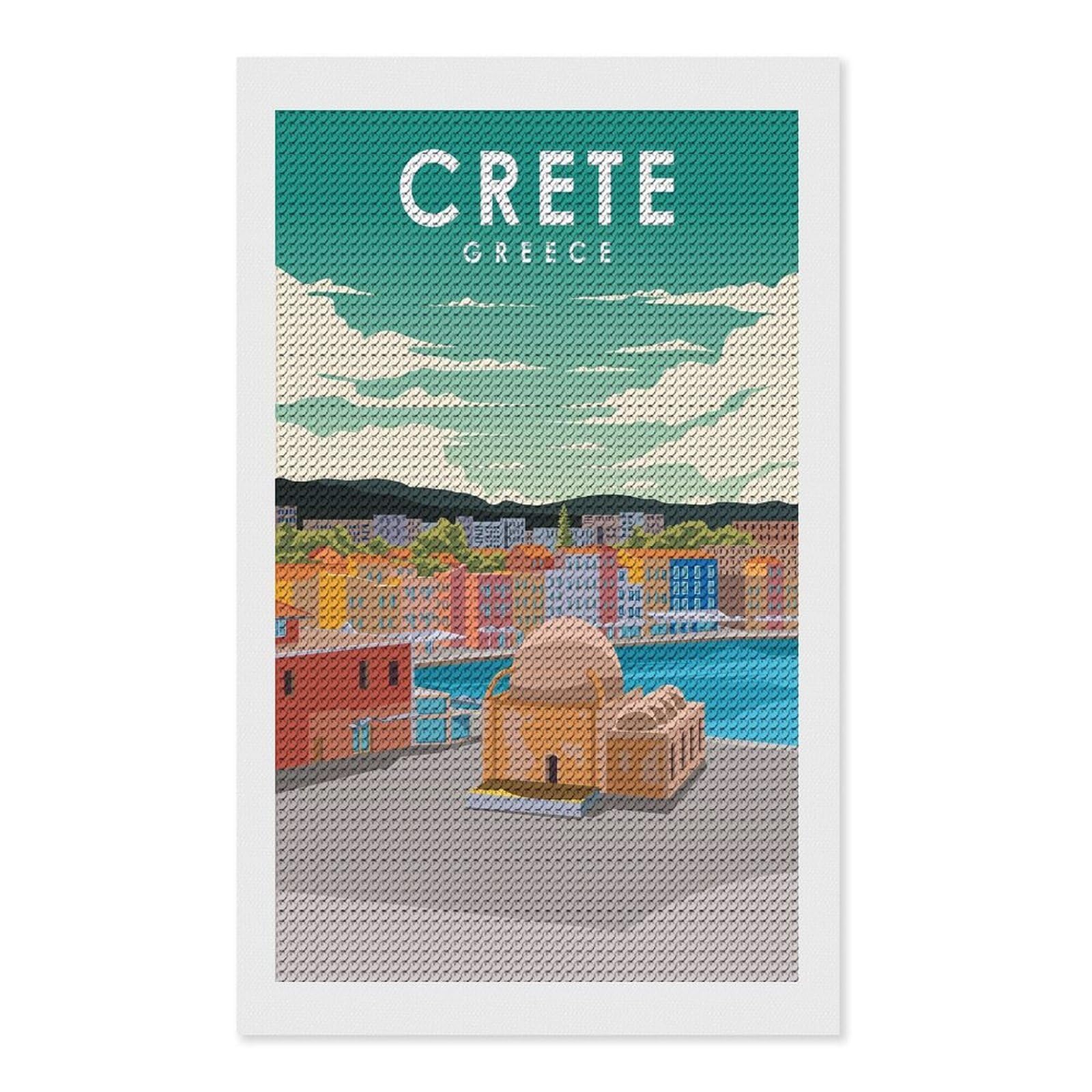 Junmoney Crete Greece Travel Diamond Painting Kit 12"x20", for Women, Simple to Start, Bedroom Decor, Christmas Gift, Good for Quiet Evenings