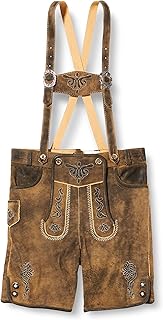 Pantalones de cuero para niño (cortos, roble marrón, con tirantes), color marrón Madera de roble con tirantes. 164 cm