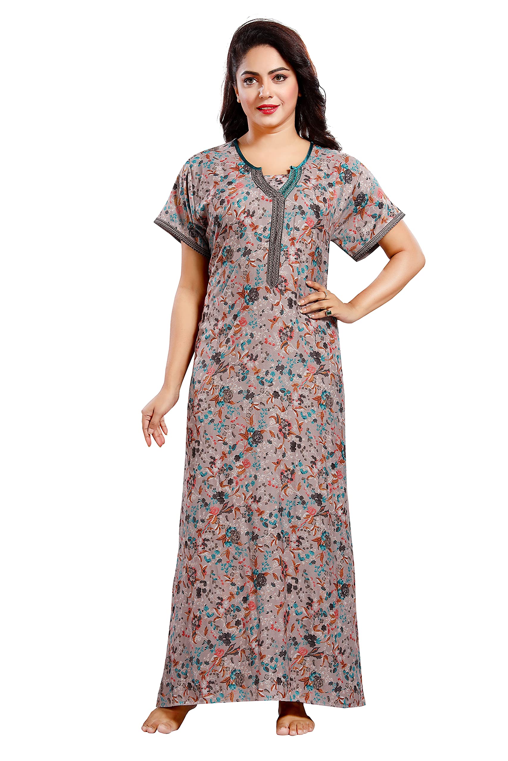 BENKILS Women's Maxi Nighty Gown Night Dress Alpine Floral Print Nighty | Nighty Women