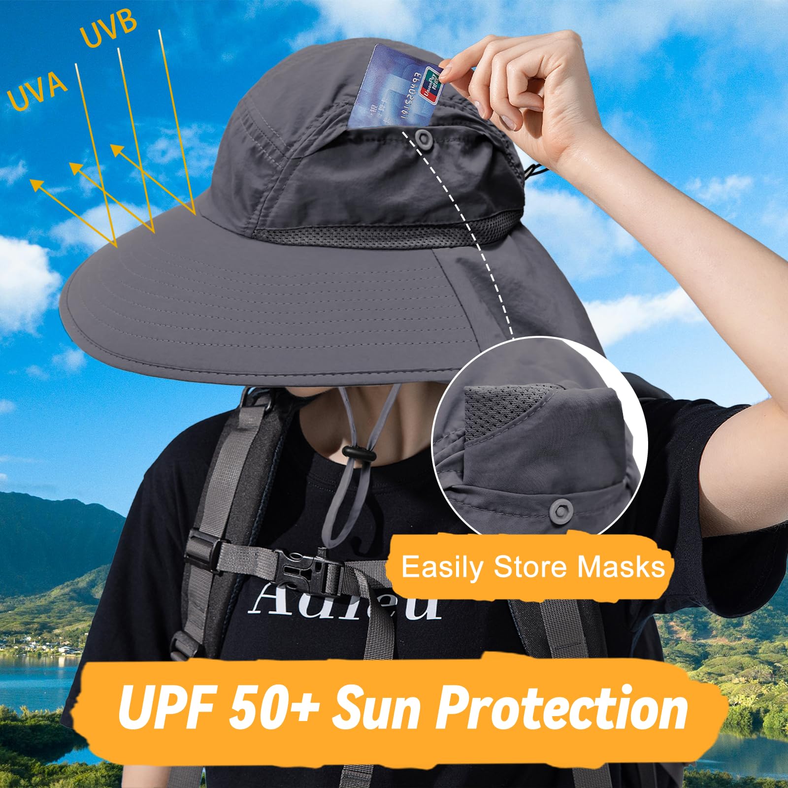 Rosoz Chapeau de pêcheur UPF 50+ - Vêtement safari - Pour homme - Amovible - Bord large - Chapeau de randonnée - Chapeau de pêche pour homme et femme - 5