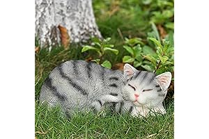 Sleep Cat Outdoor Garden Statue, Larger Cast Stone Outdoor Cat Figurine Statues...